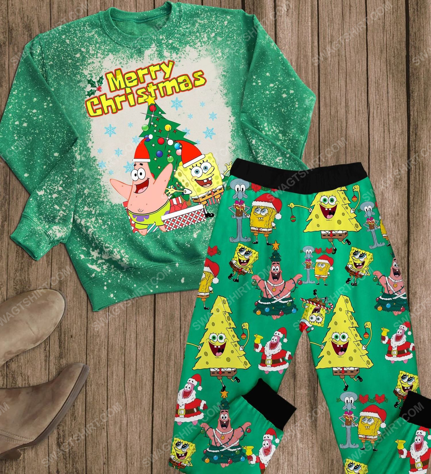 Spongebob squarepants merry christmas full print pajamas set