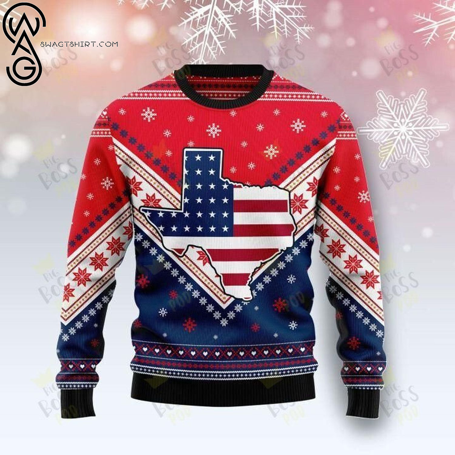 Texas usa flag full printing ugly christmas sweater