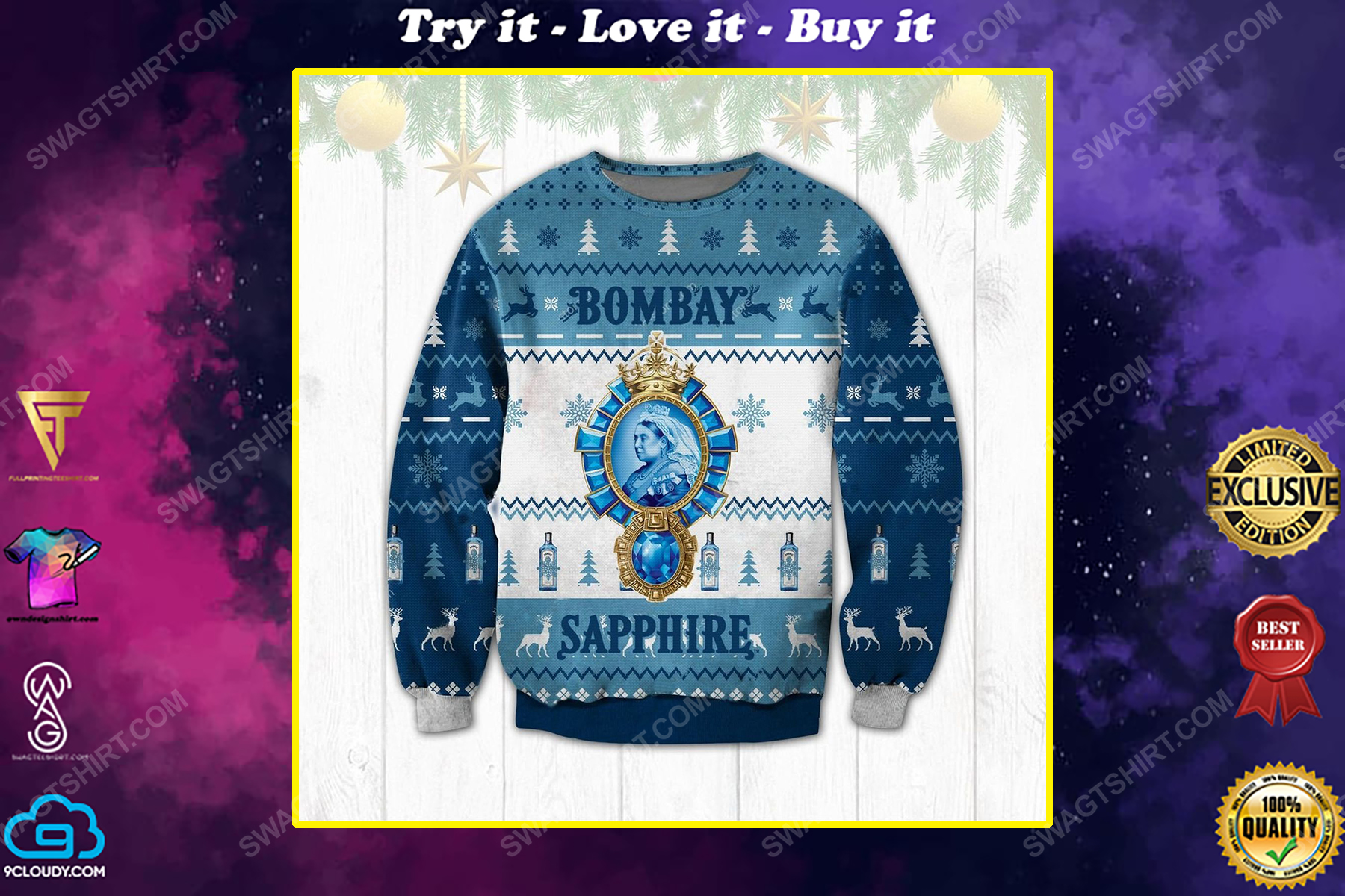 The bombay sapphire gin ugly christmas sweater