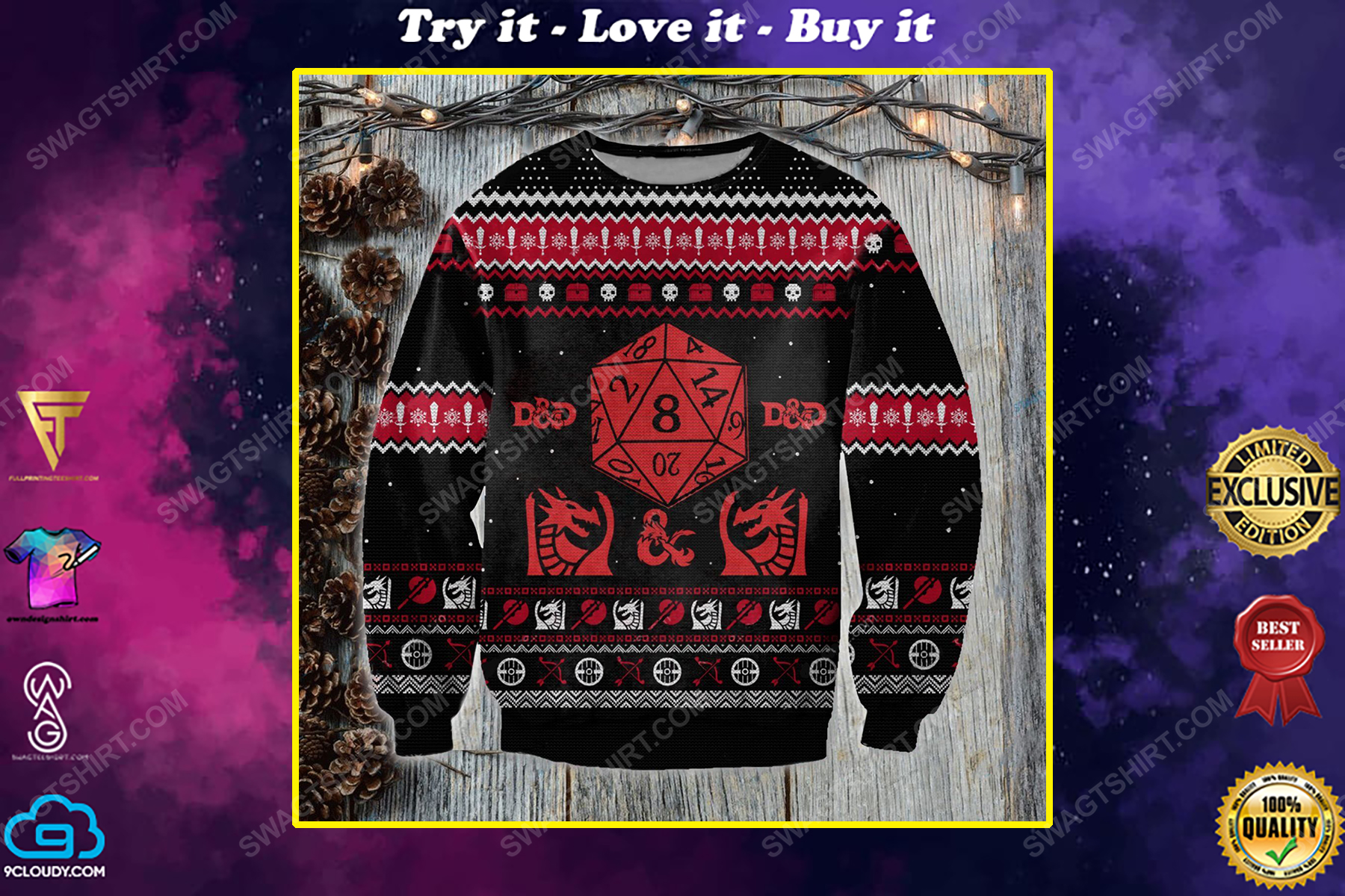 The dungeons and dragons ugly christmas sweater