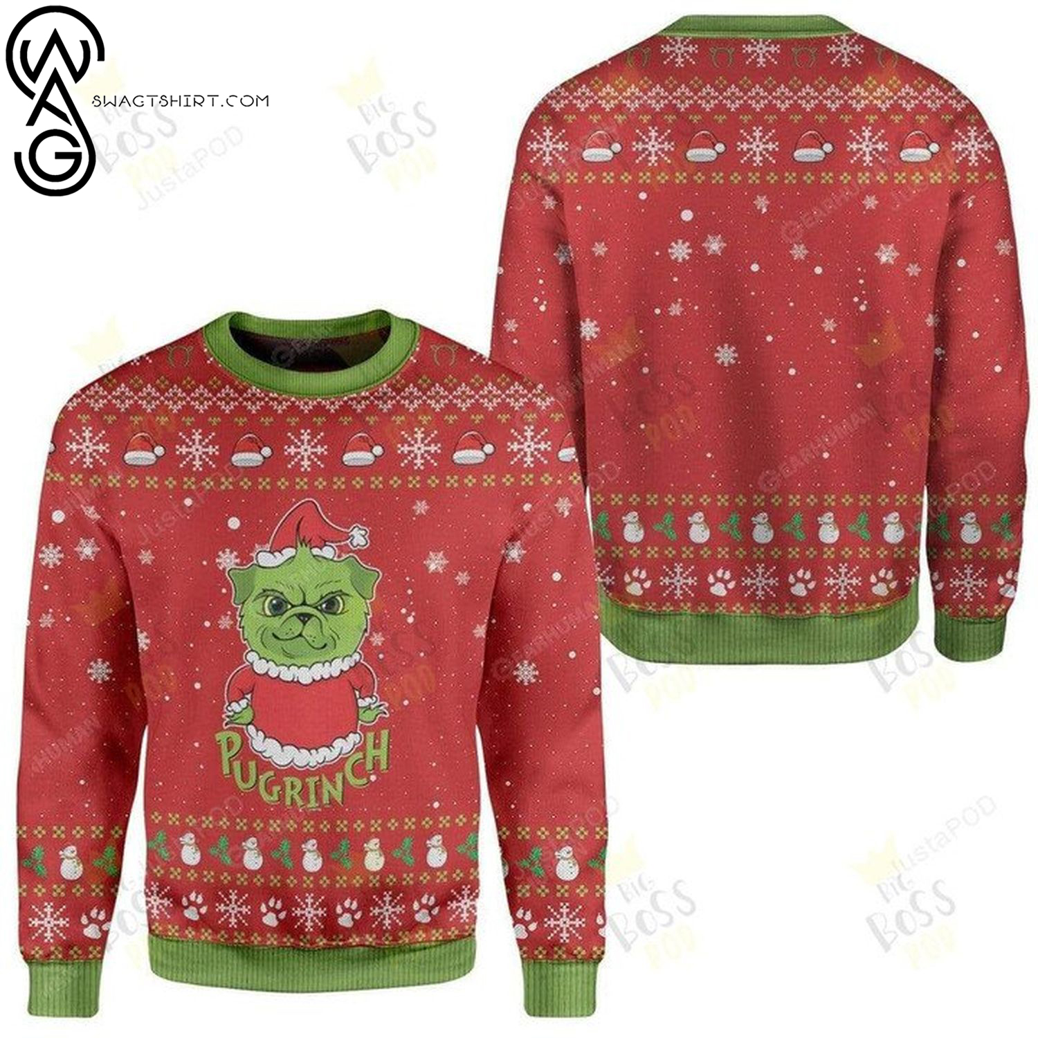 The grinch and pug dog pugrinch ugly christmas sweater