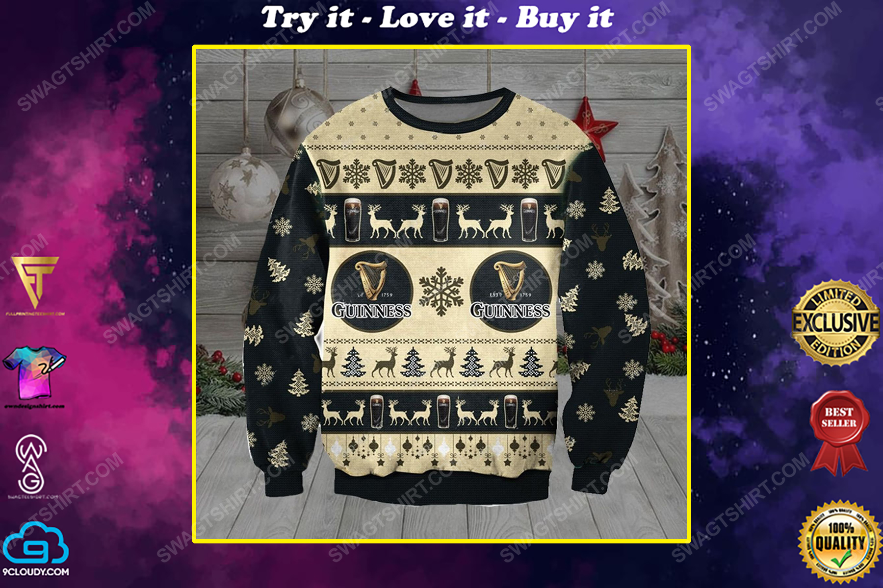 The guinness beer reindeer ugly christmas sweater