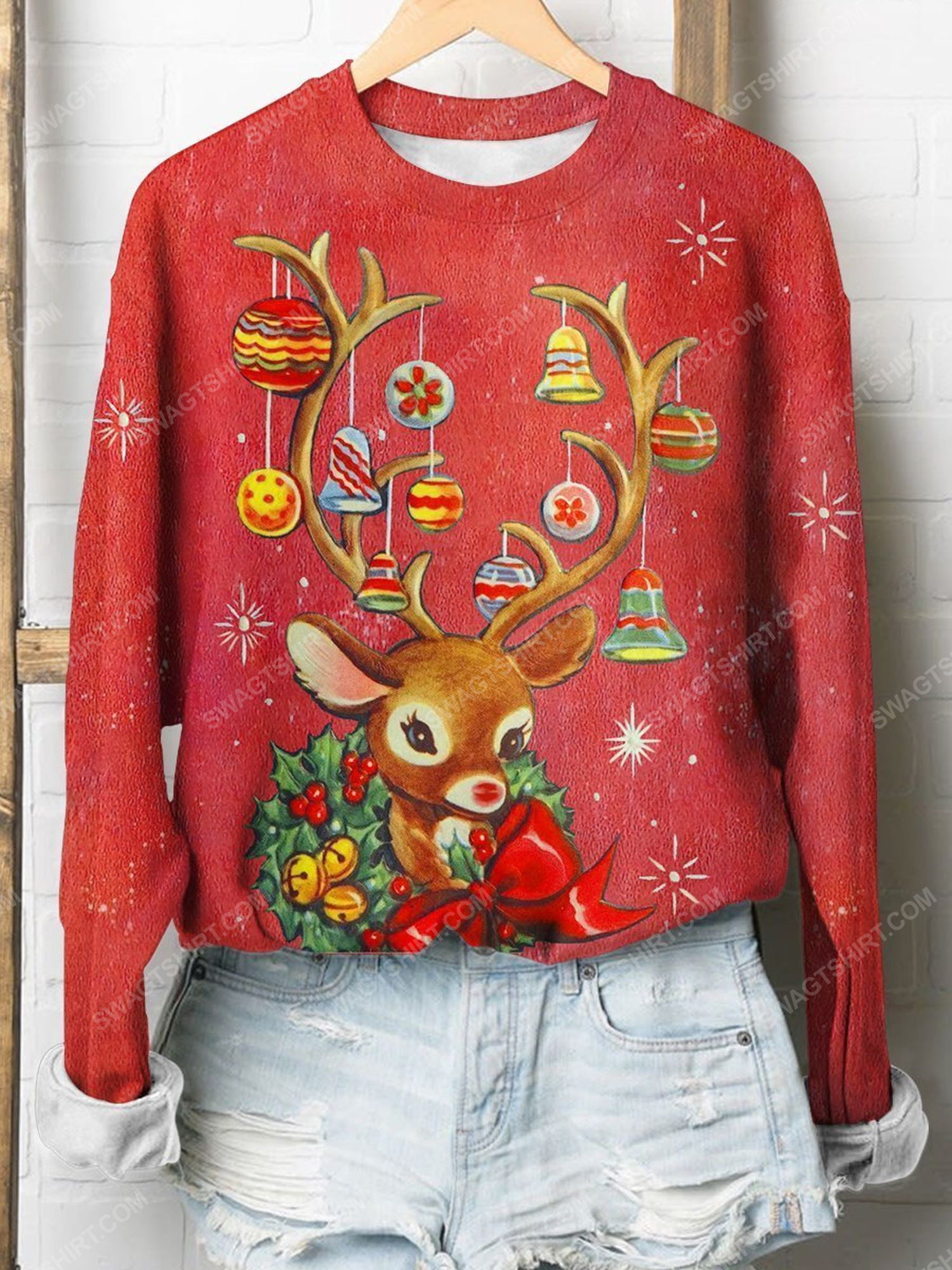 Vintage reindeer christmas ornament full print shirt