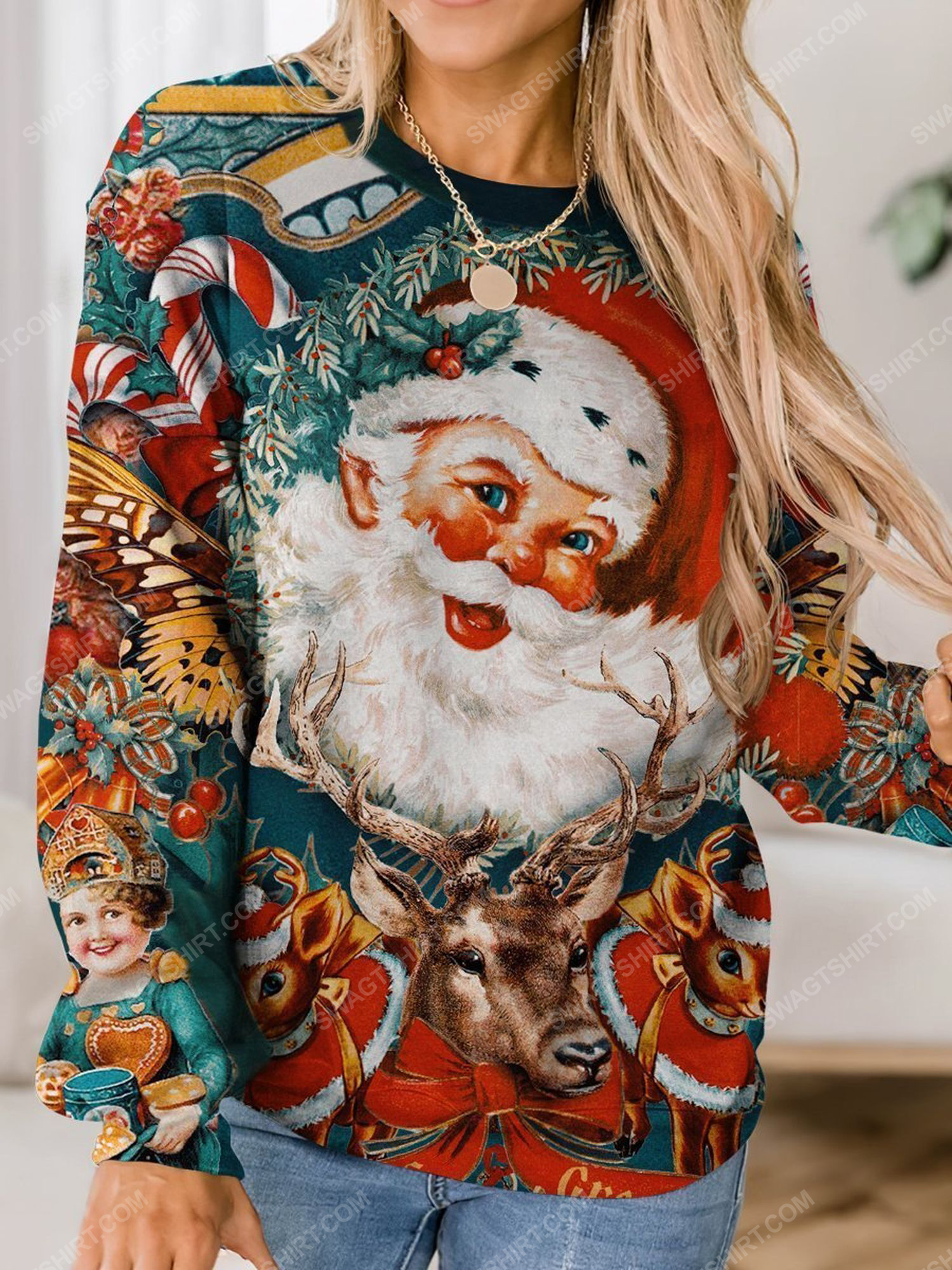 Vintage santa and christmas time full print shirt