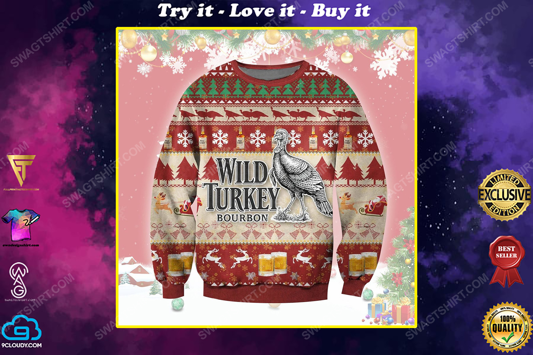 Wild turkey bourbon ugly christmas sweater