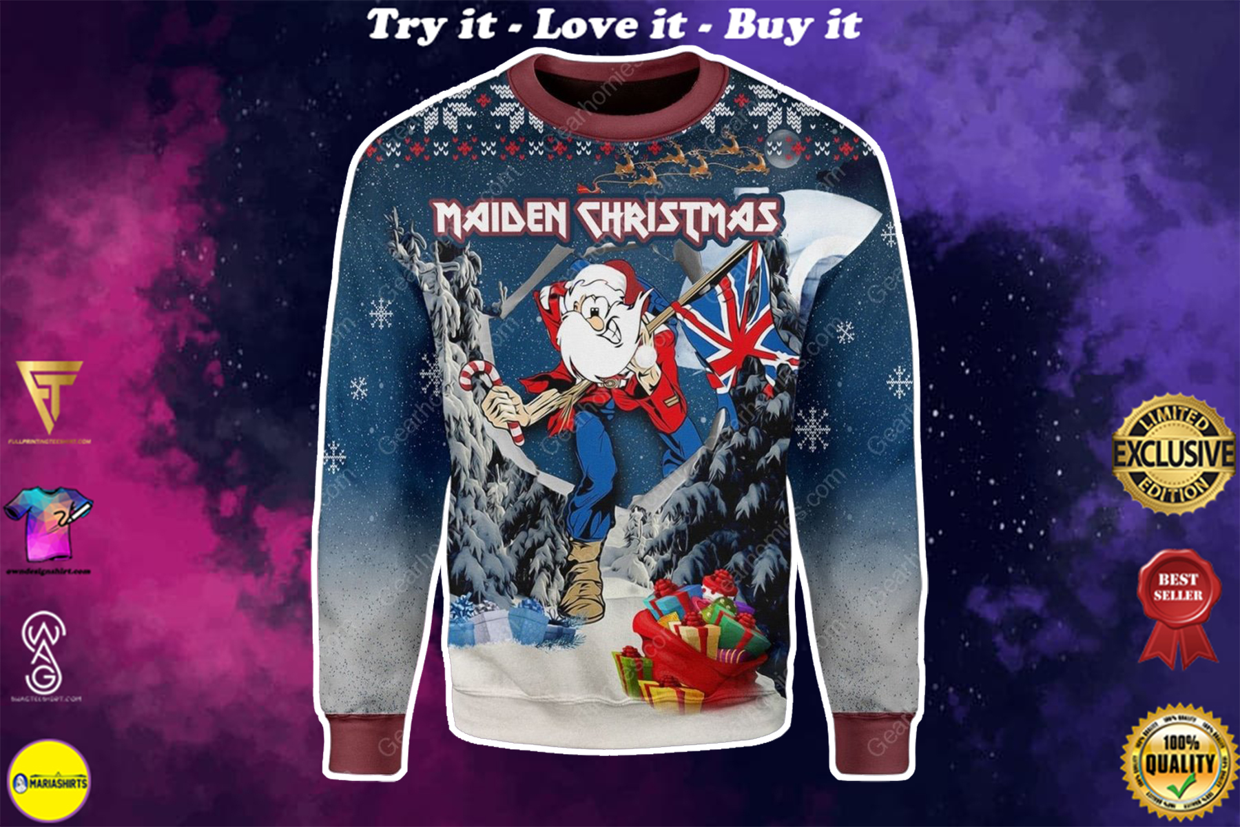 iron maiden christmas all over printed ugly christmas sweater