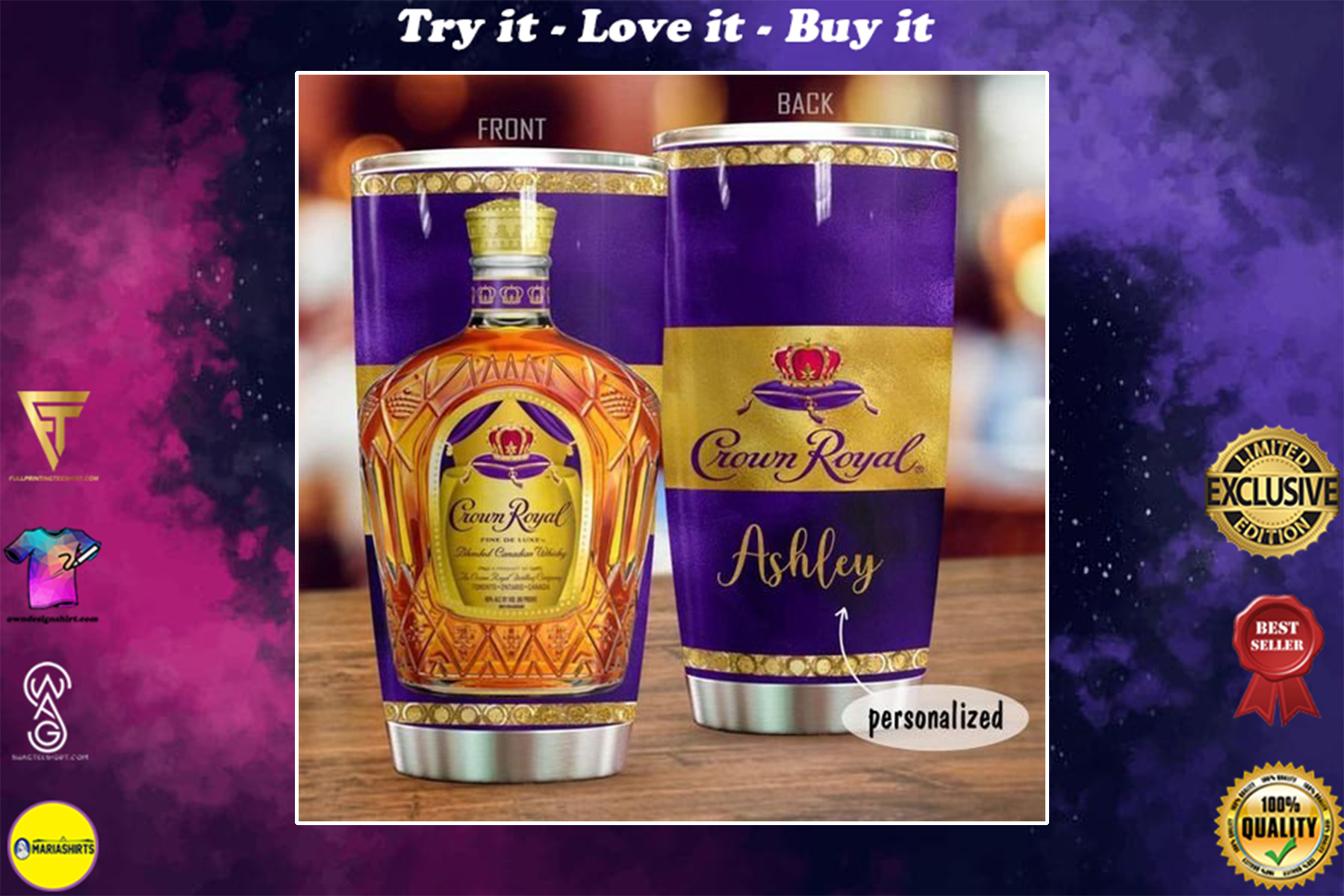 personalized name crown royal canadian whisky tumbler