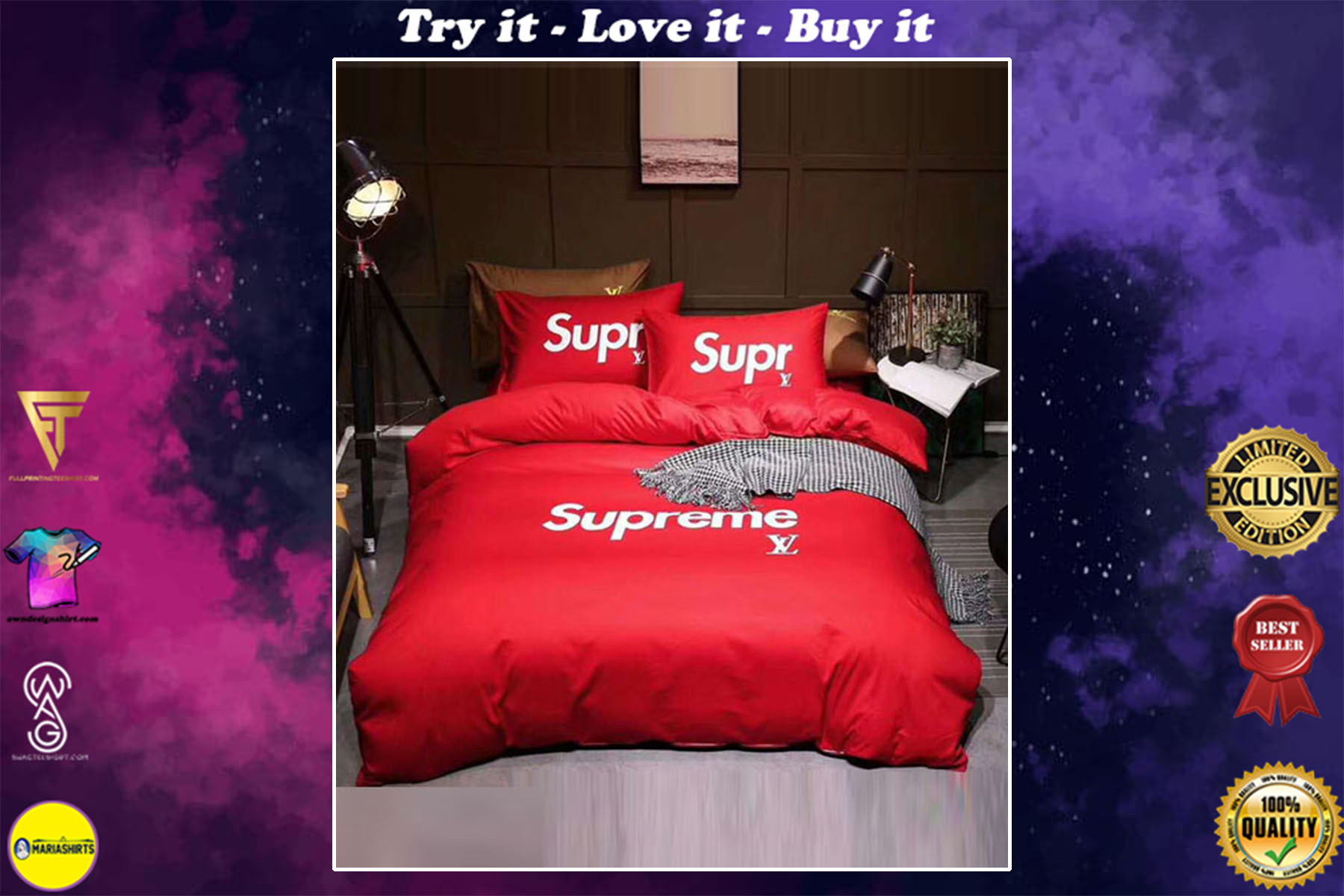 supreme lv logos bedding set