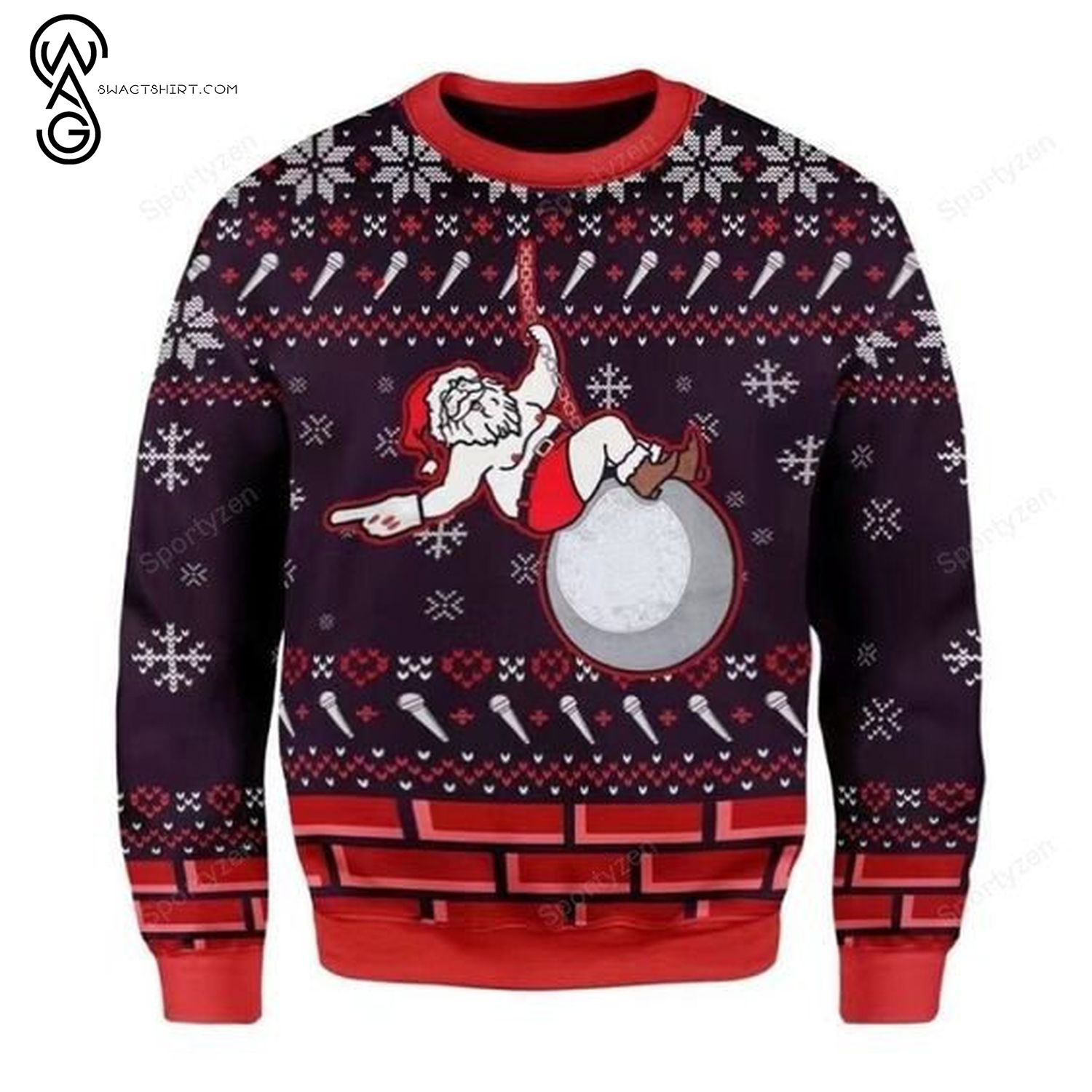 Santa On His Wrecking Ball Full Print Ugly Christmas Sweater