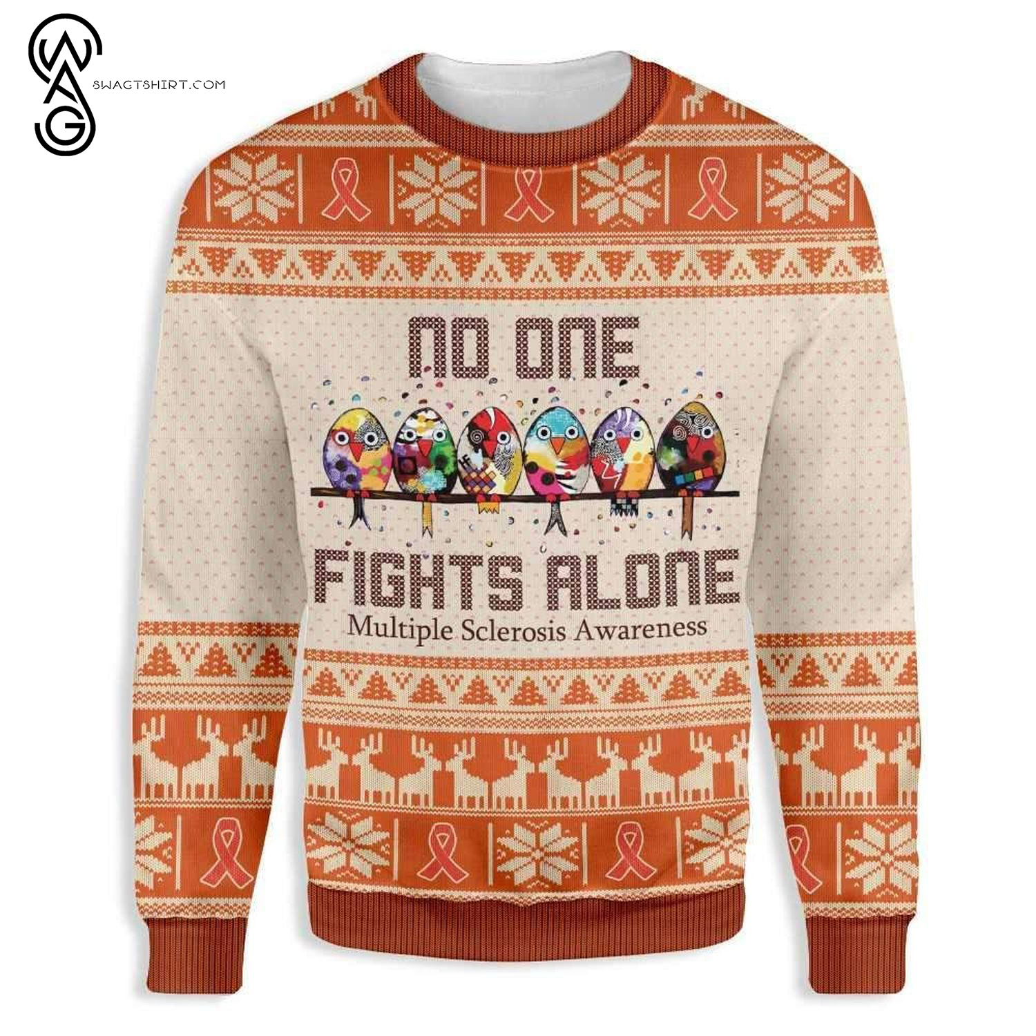 No One Fights Alone Multiple Sclerosis Awareness Full Print Ugly Christmas Sweater