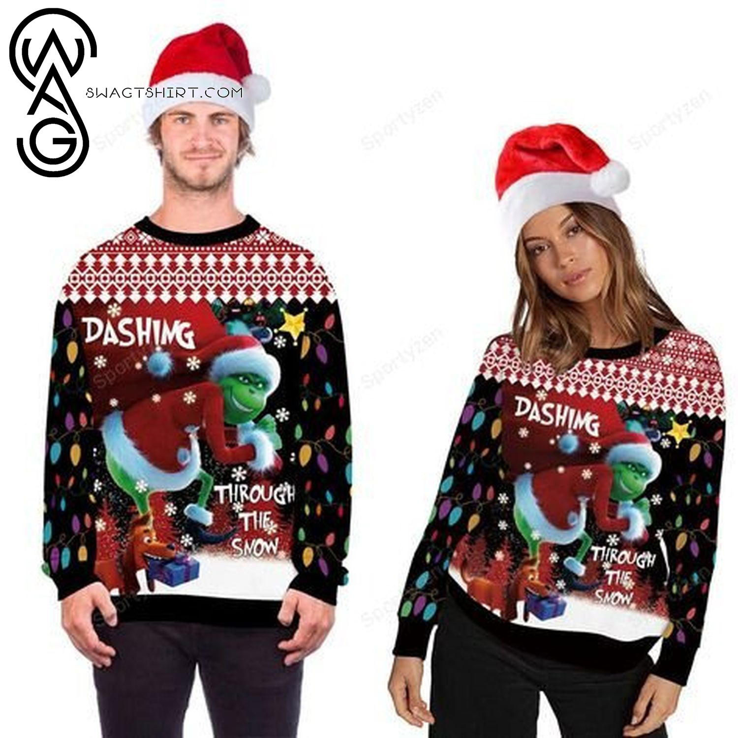 Dashing Through The Snow Grinch Full Print Ugly Christmas Sweater