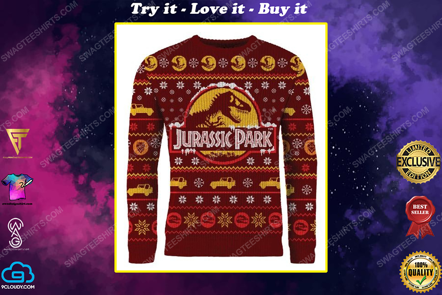 Christmas holiday jurassic park full print ugly christmas sweater