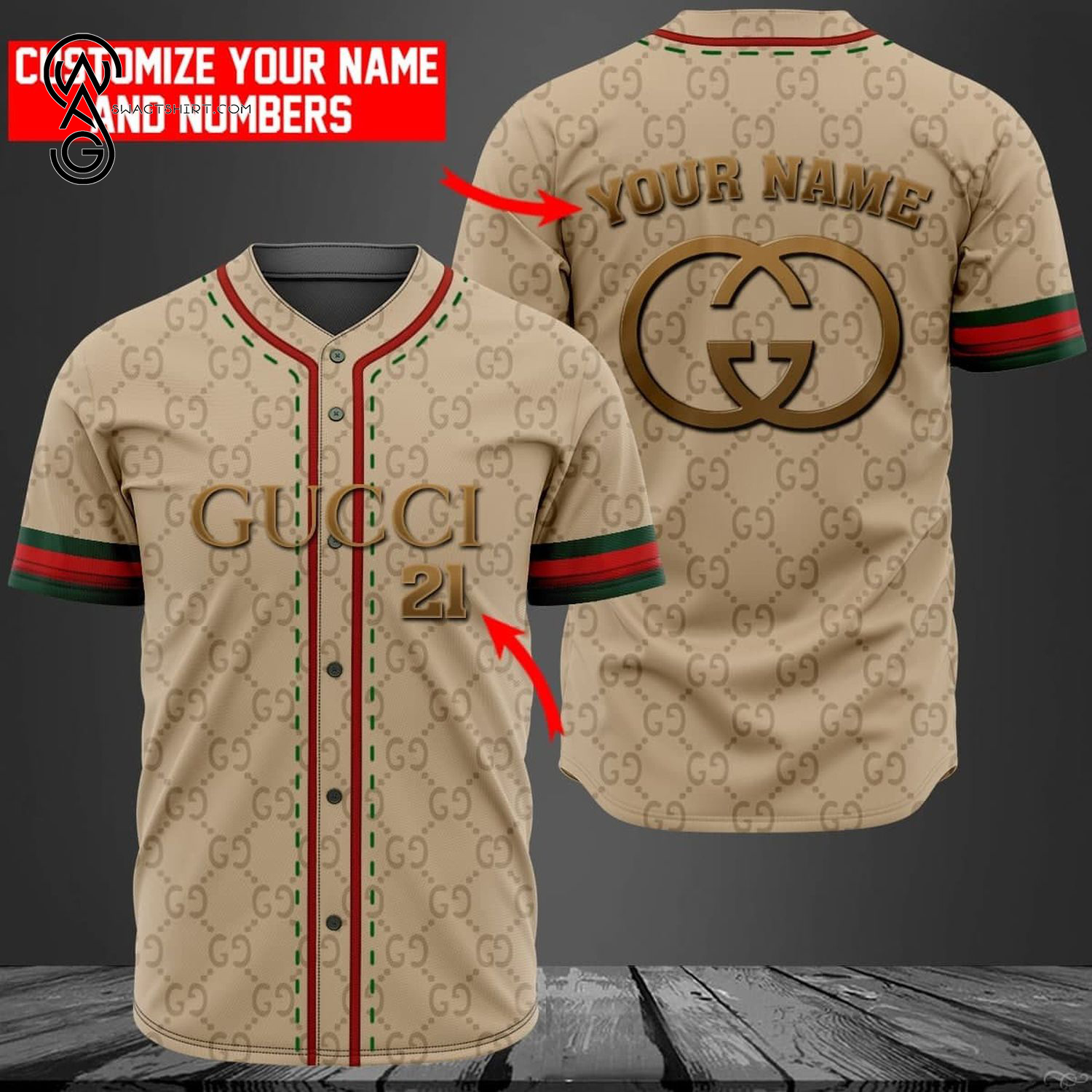 Custom Gucci Full Printed Baseball Jersey