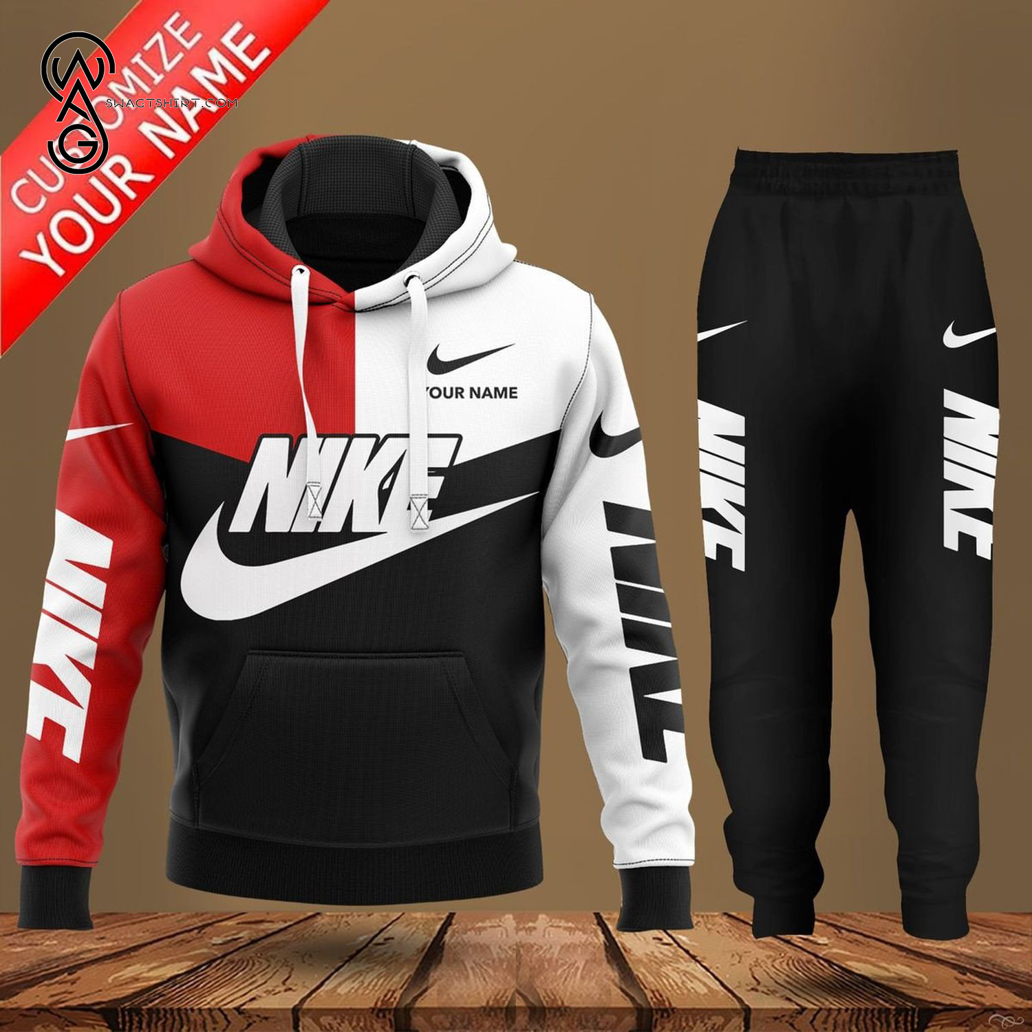 Custom Name Nike Logo Full Print Hoodie And Pants
