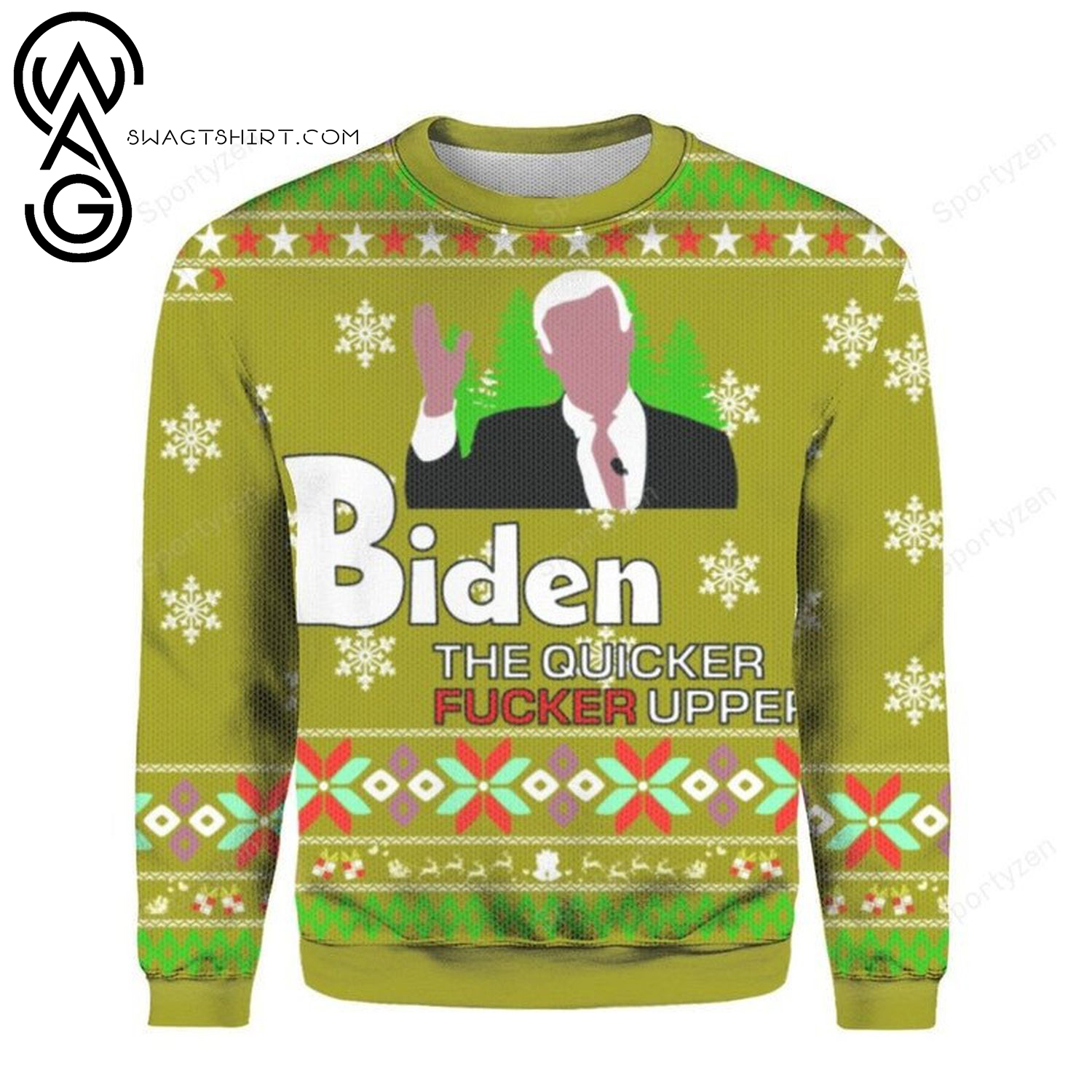 Joe Biden The Quicker Fucker Upper Full Print Ugly Christmas Sweater
