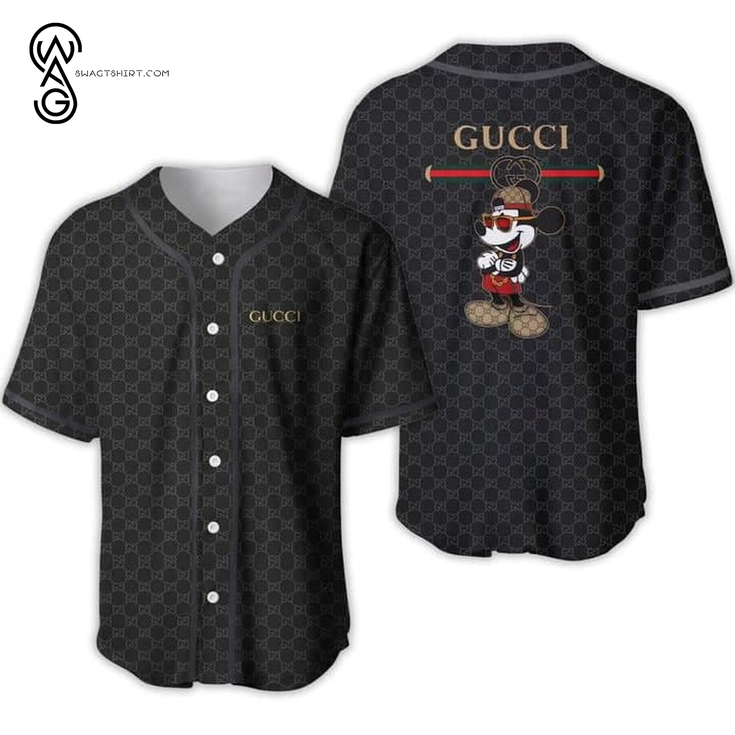 Gucci And Mickey Mouse Symbols Full Printed Baseball Jersey
