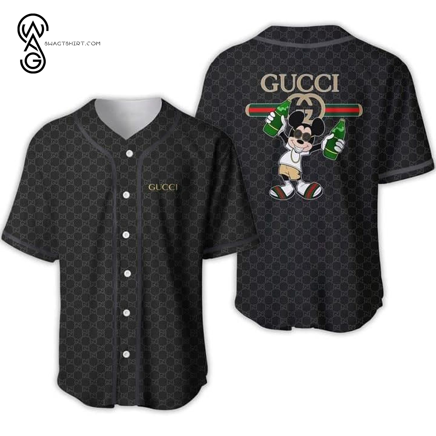 Gucci Mickey Mouse With Glasses Full Printed Baseball Jersey