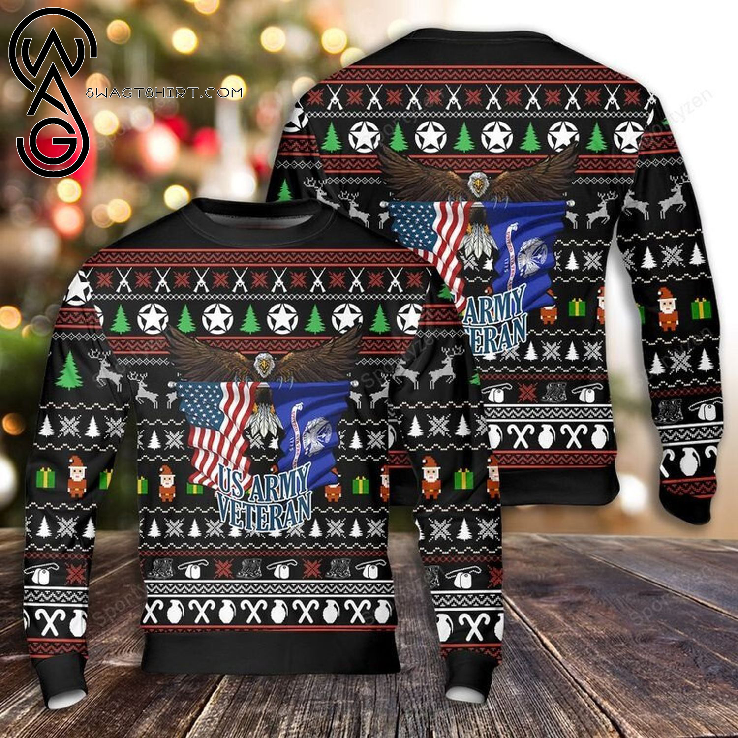 US Navy American Eagle Veteran Flag Full Print Ugly Christmas Sweater