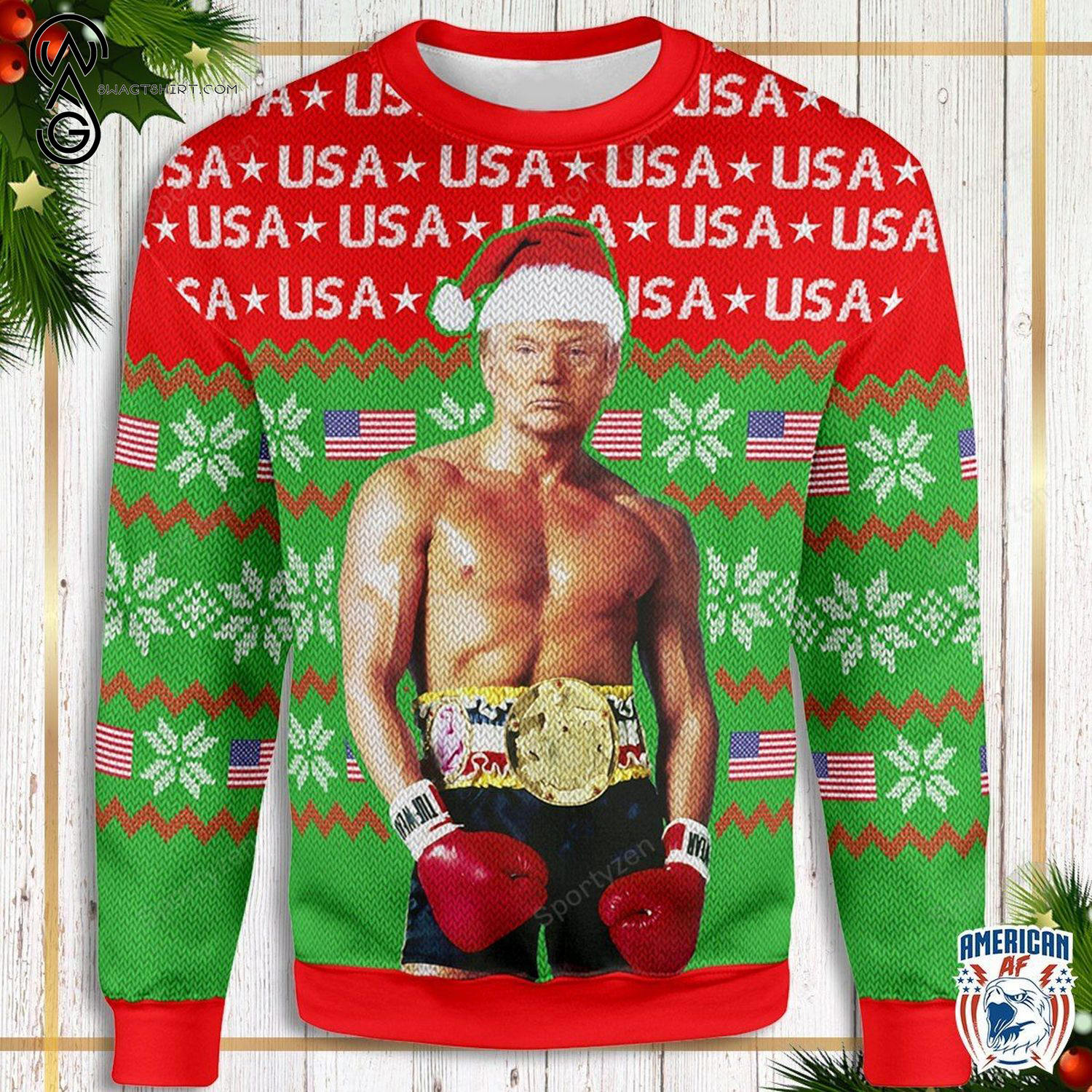 Trump Rocky Balboa Full Print Ugly Christmas Sweater