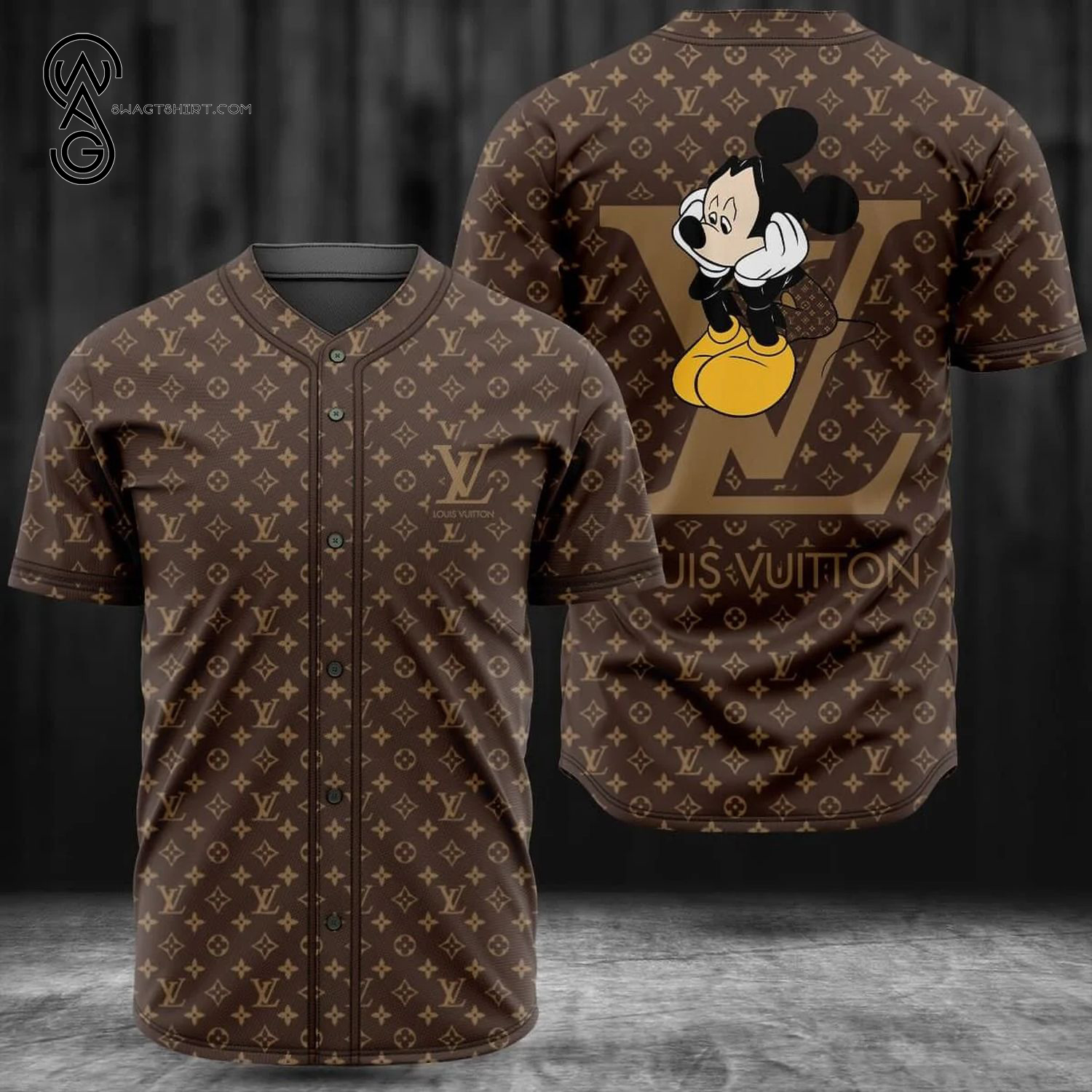 Louis Vuitton And Mickey Mouse Full Printed Baseball Jersey