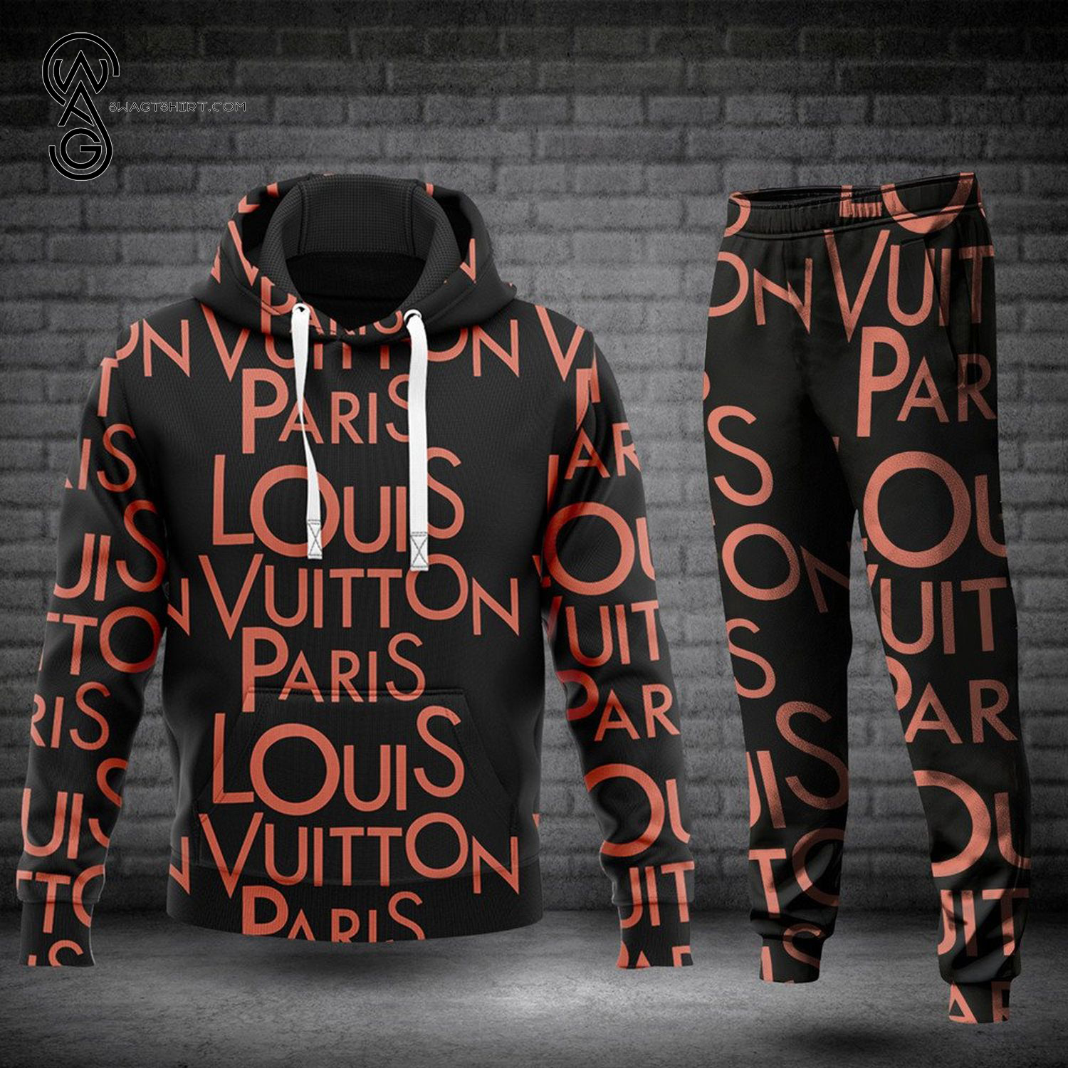 Louis Vuitton Paris Logo Full Print Hoodie And Pants