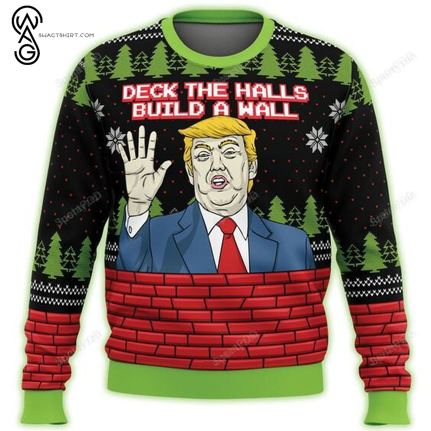 Deck The Halls Build A Wall Trump Ugly Christmas Sweater