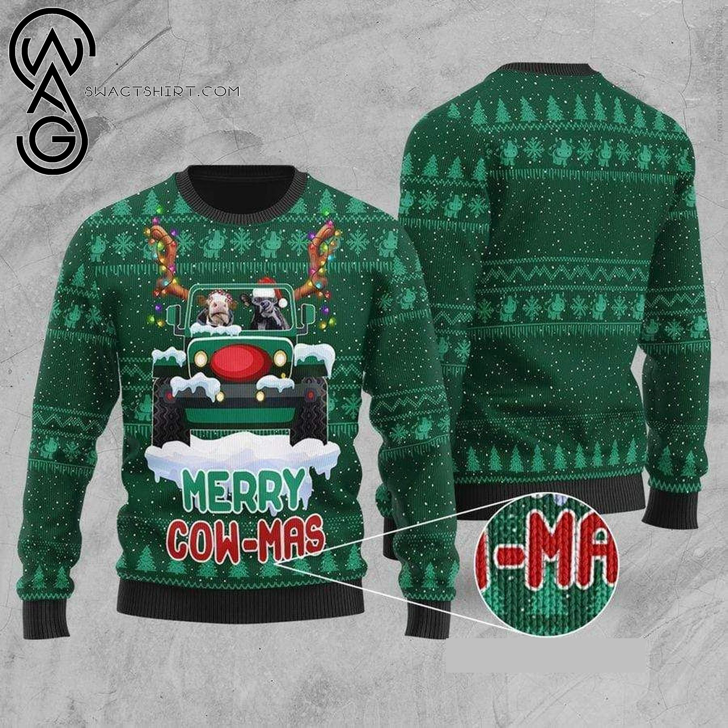 Jeep Merry Cow-mas Full Print Ugly Christmas Sweater