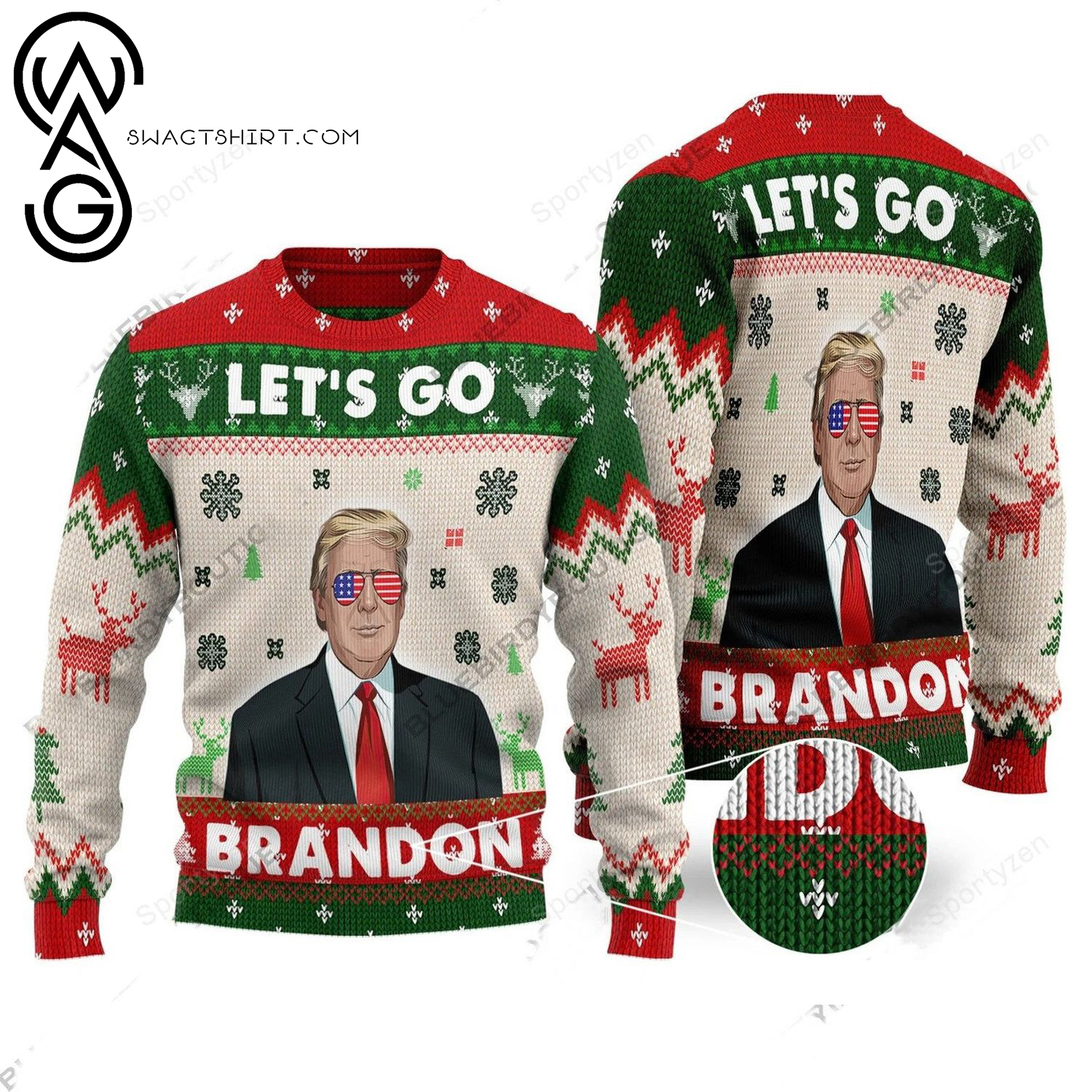 Let's Go Brandon Trump Full Print Ugly Christmas Sweater