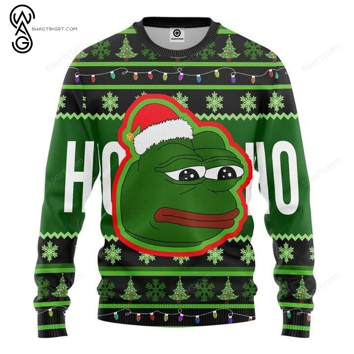 Xmas Pepe Frog Ho Ho Ho Full Print Ugly Christmas Sweater