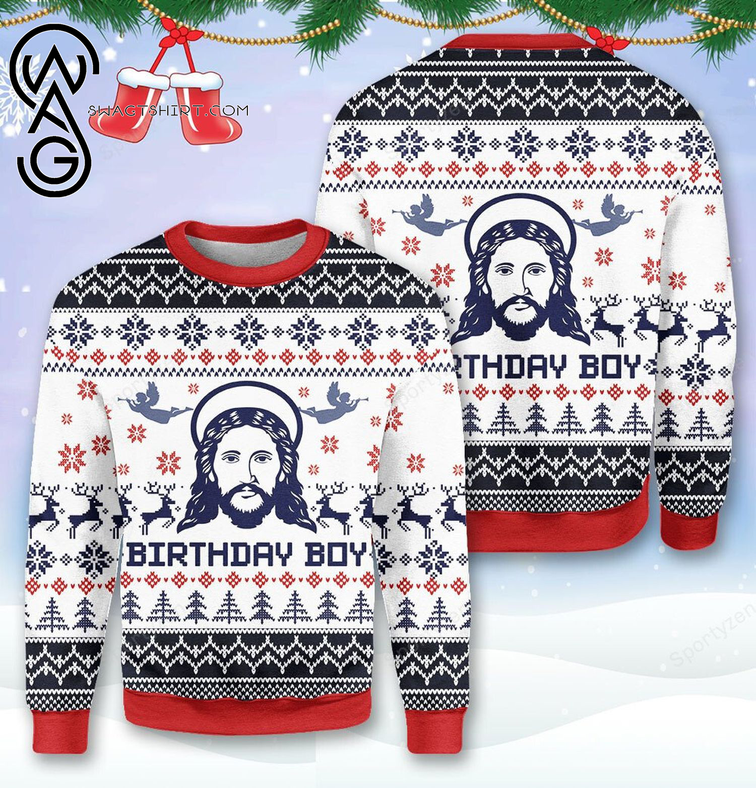 Christmas Begins With Christ Birthday Boy Full Print Ugly Christmas Sweater