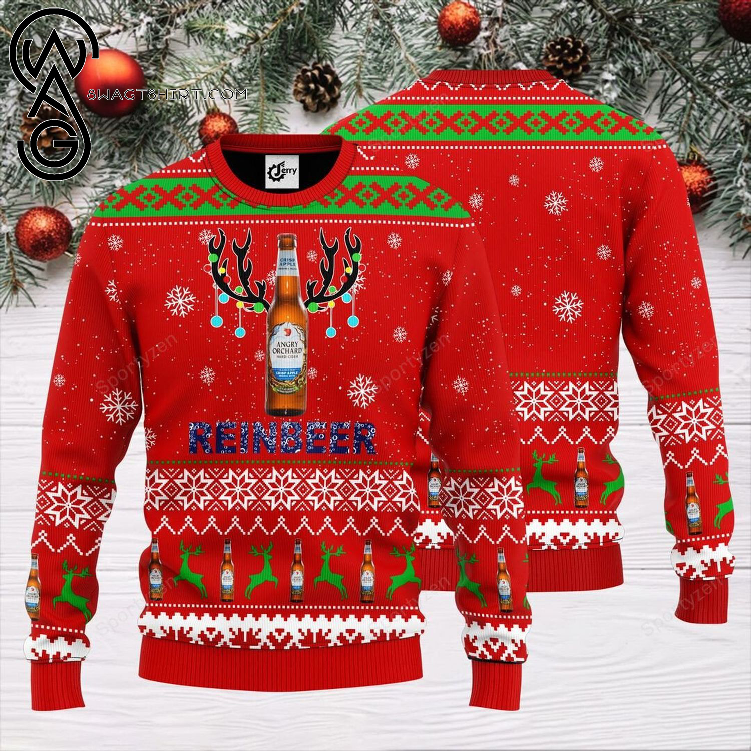 Angry Orchard Reinbeer Beer Full Print Ugly Christmas Sweater