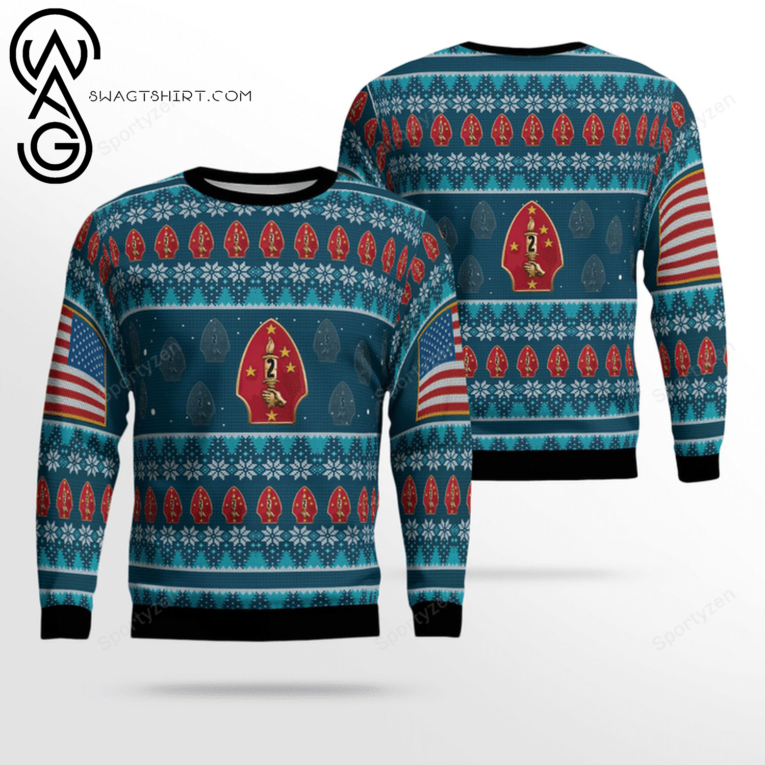 The 2nd Marine Division Full Print Ugly Christmas Sweater