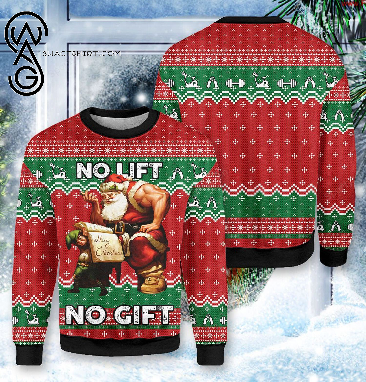No Lift No Gift Santa Gym Full Print Ugly Christmas Sweater