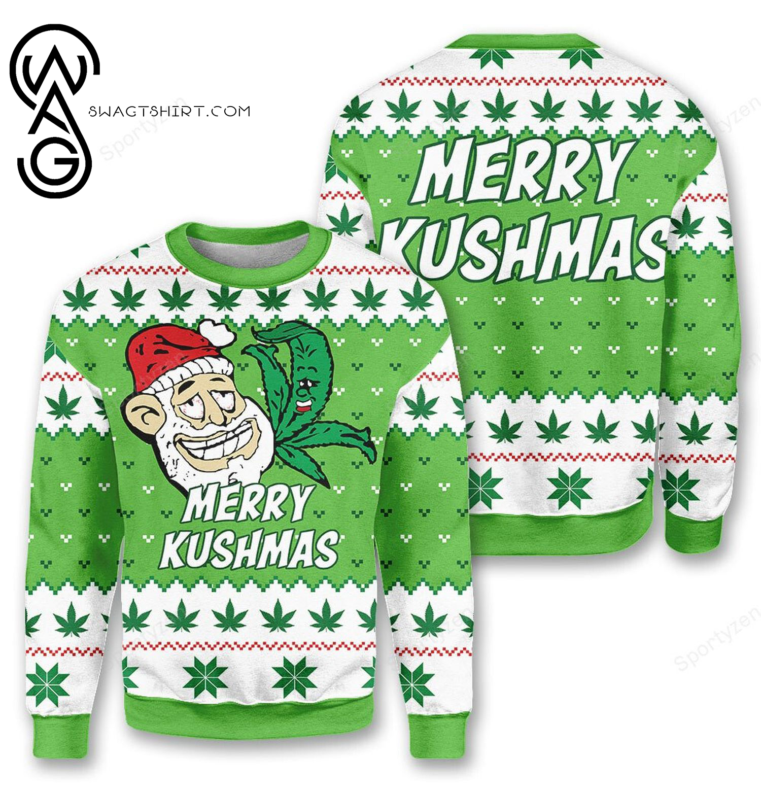 Merry Kushmas Santa Full Print Ugly Christmas Sweater