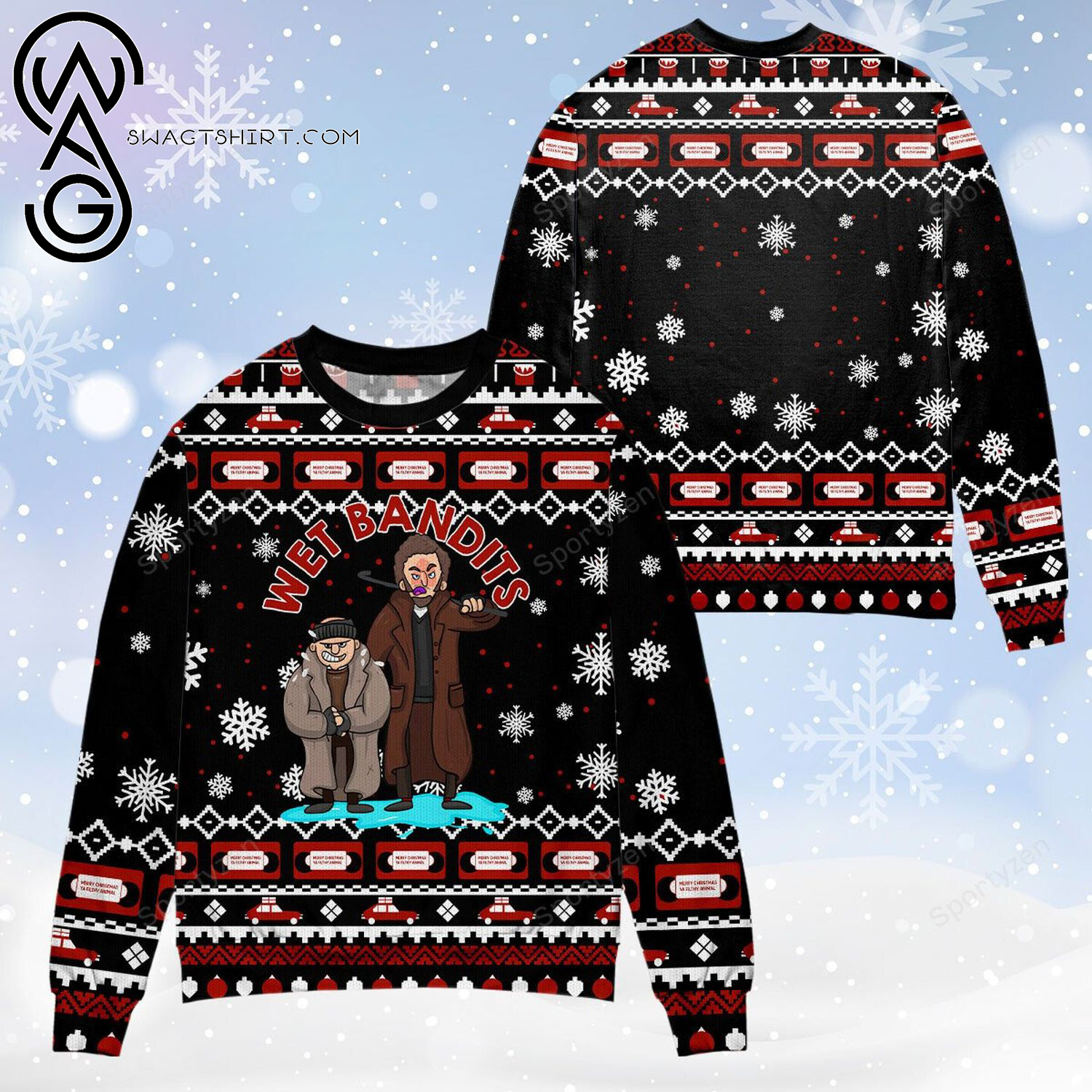 Wet Bandits Home Alone Full Print Ugly Christmas Sweater
