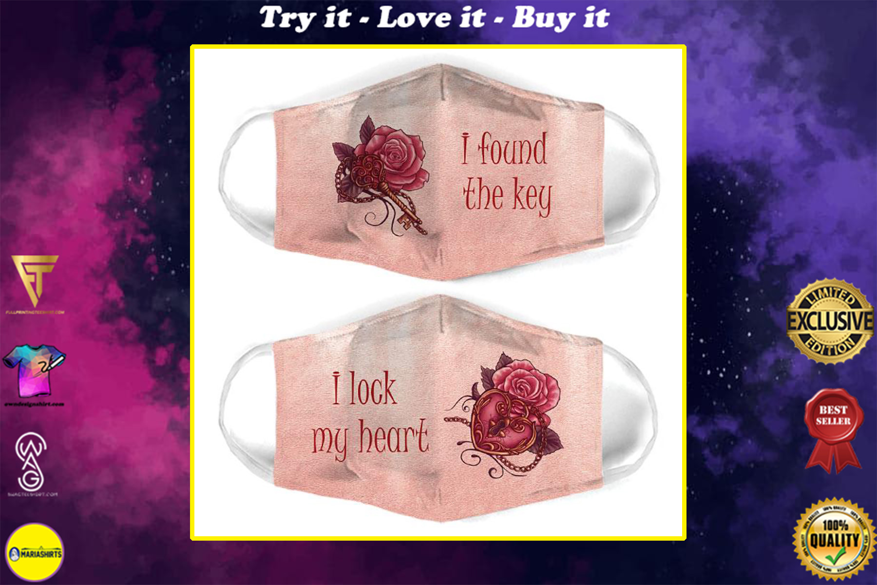 key and lock rose for couple love all over print face mask