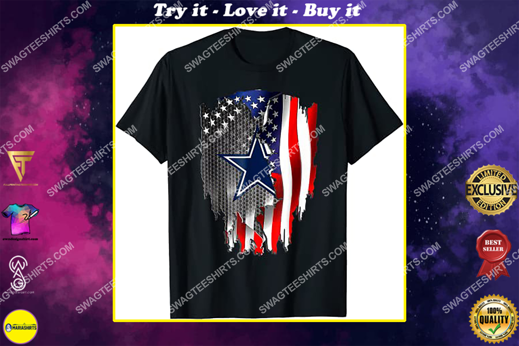 nfl dallas cowboys and american flag shirt