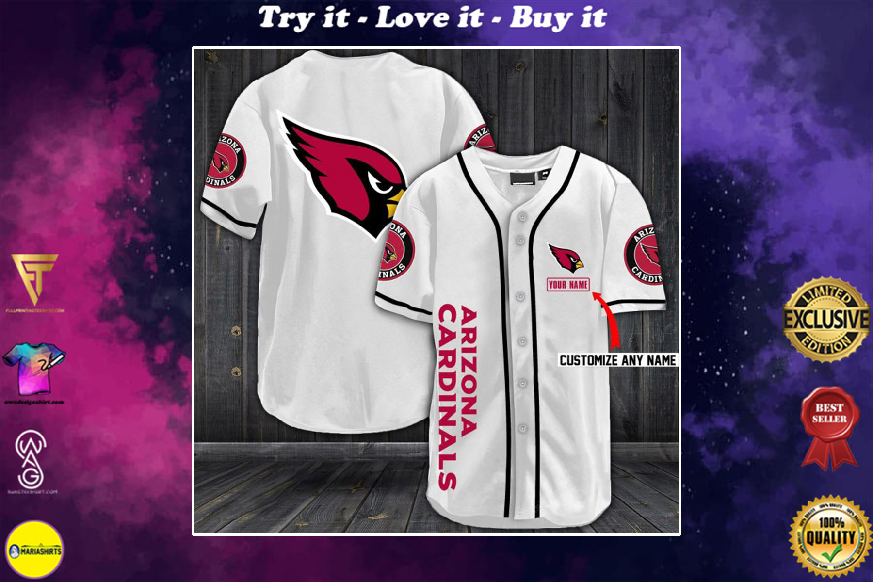 personalized name jersey arizona cardinals full printing shirt