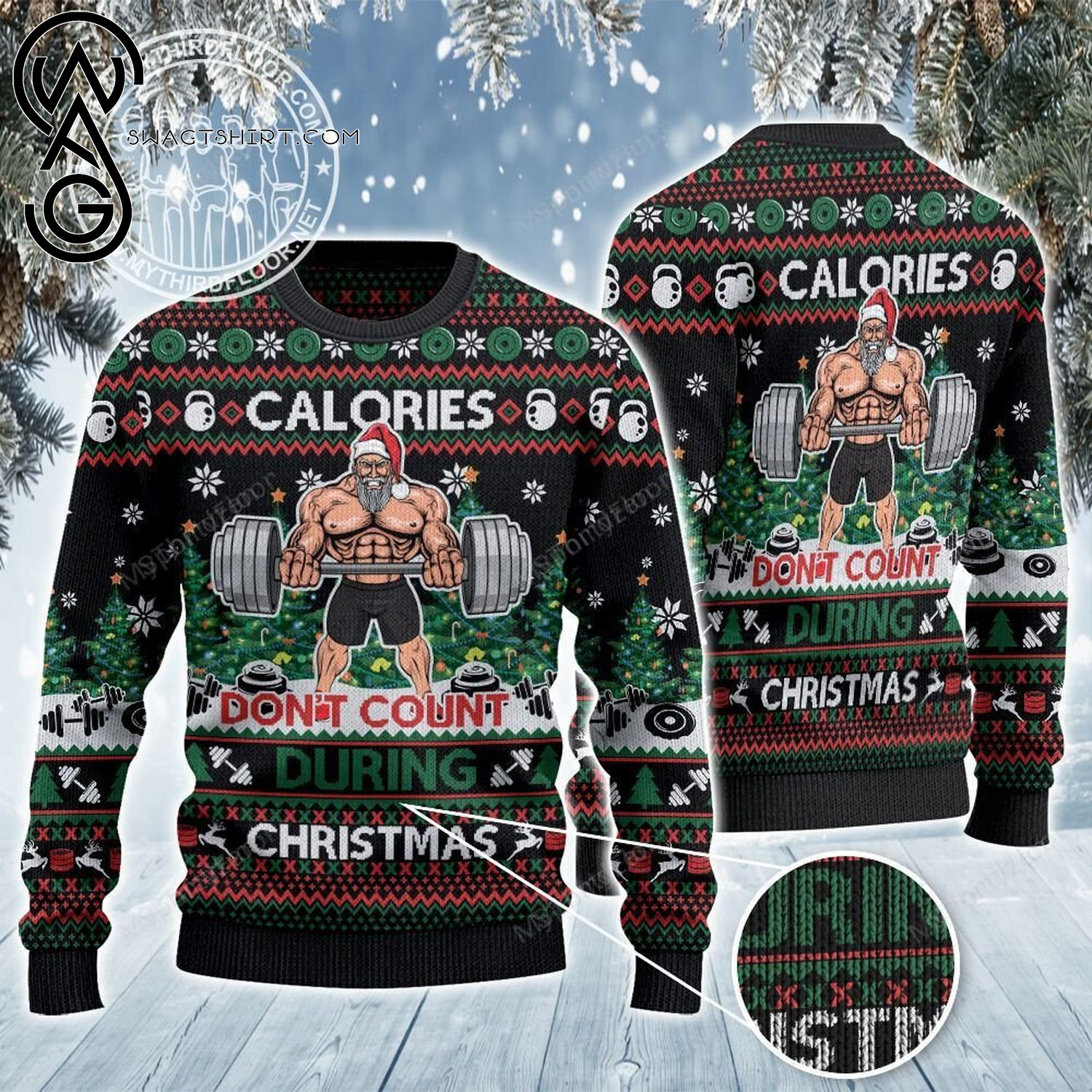 Santa Gym Calories Don't Count During Christmas Ugly Christmas Sweater