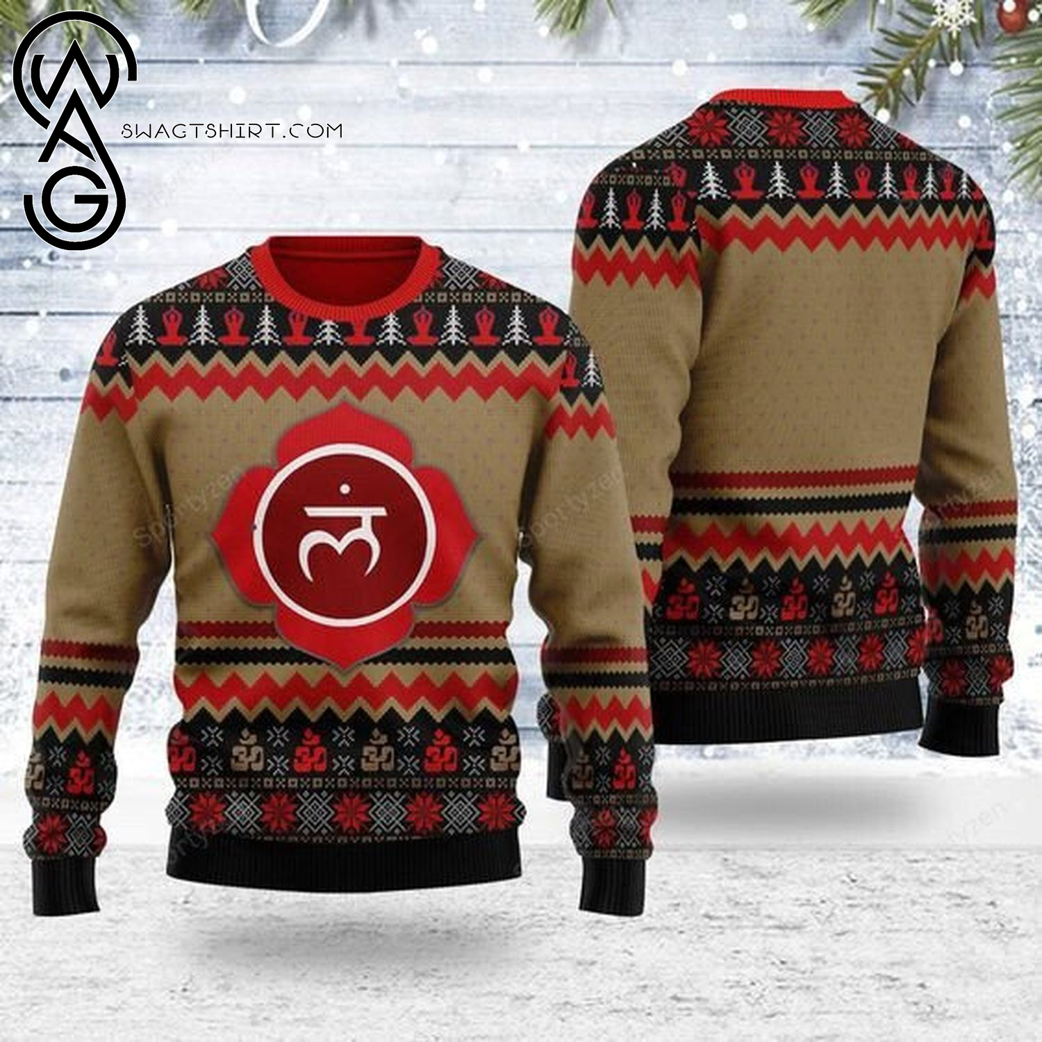 Root Chakra Muladhara Full Print Ugly Christmas Sweater