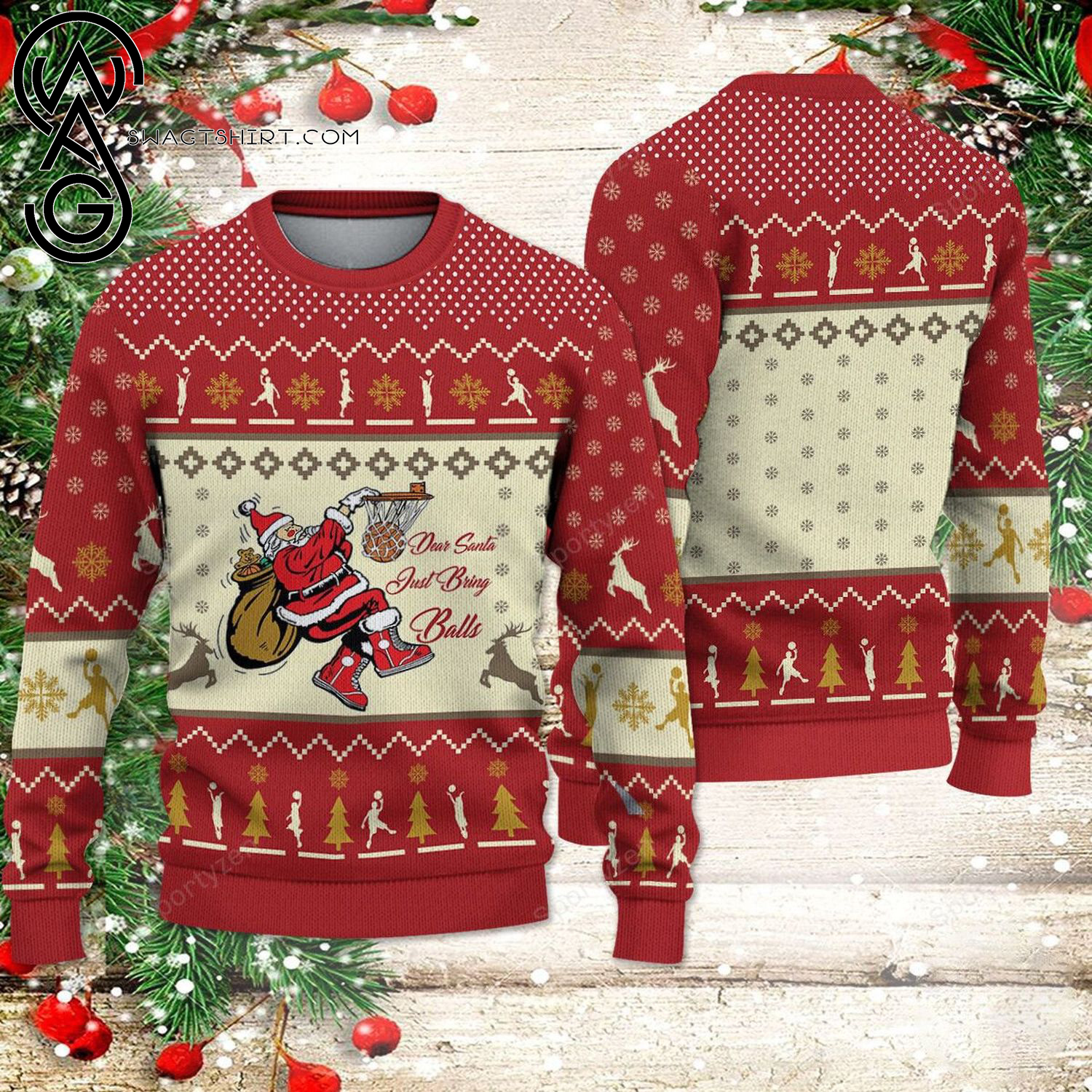 Basketball Dear Santa Just Bring Balls Full Print Ugly Christmas Sweater