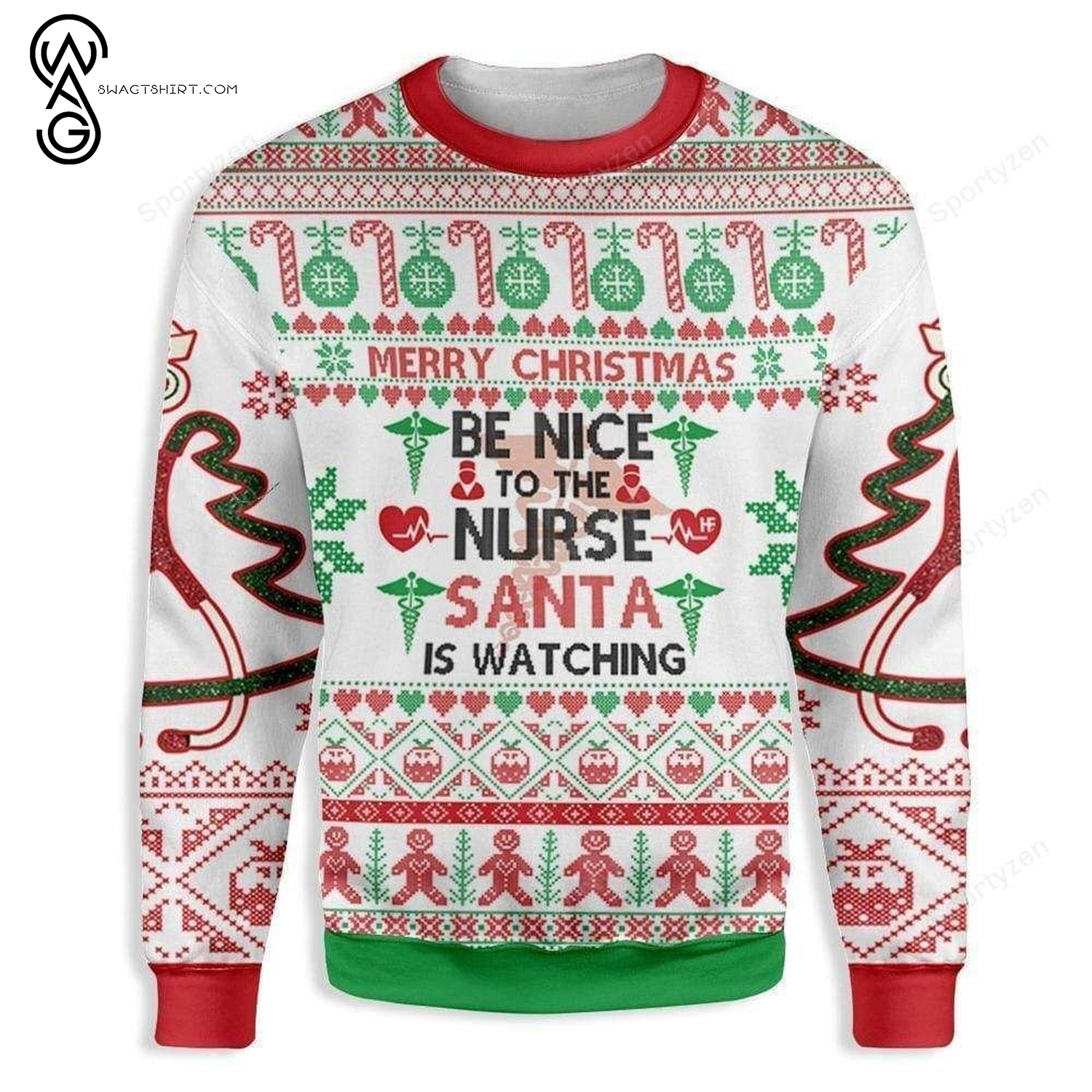 Merry Christmas Be Nice to The Nurse Santa is Watching Ugly Christmas Sweater