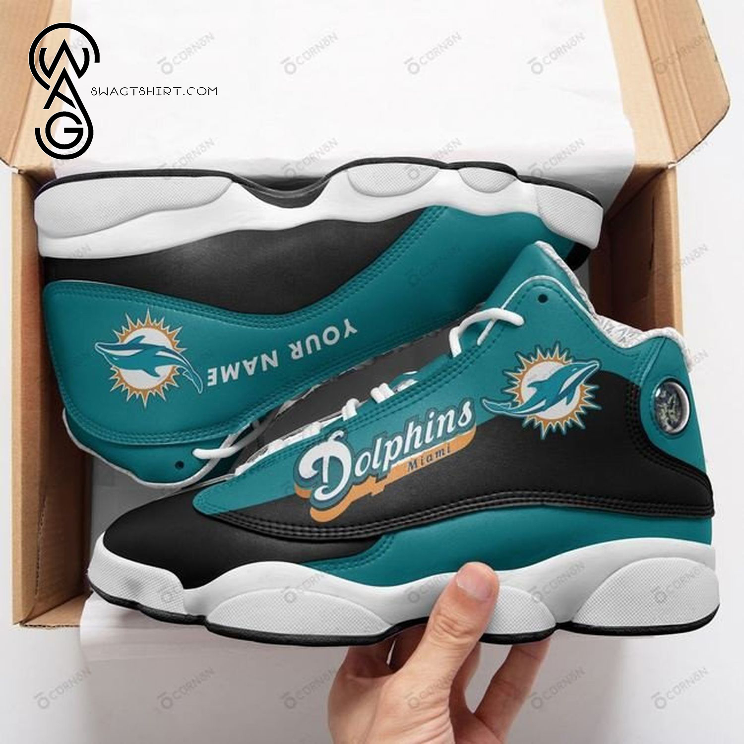 Custom NFL Miami Dolphins Air Jordan 13 Shoes