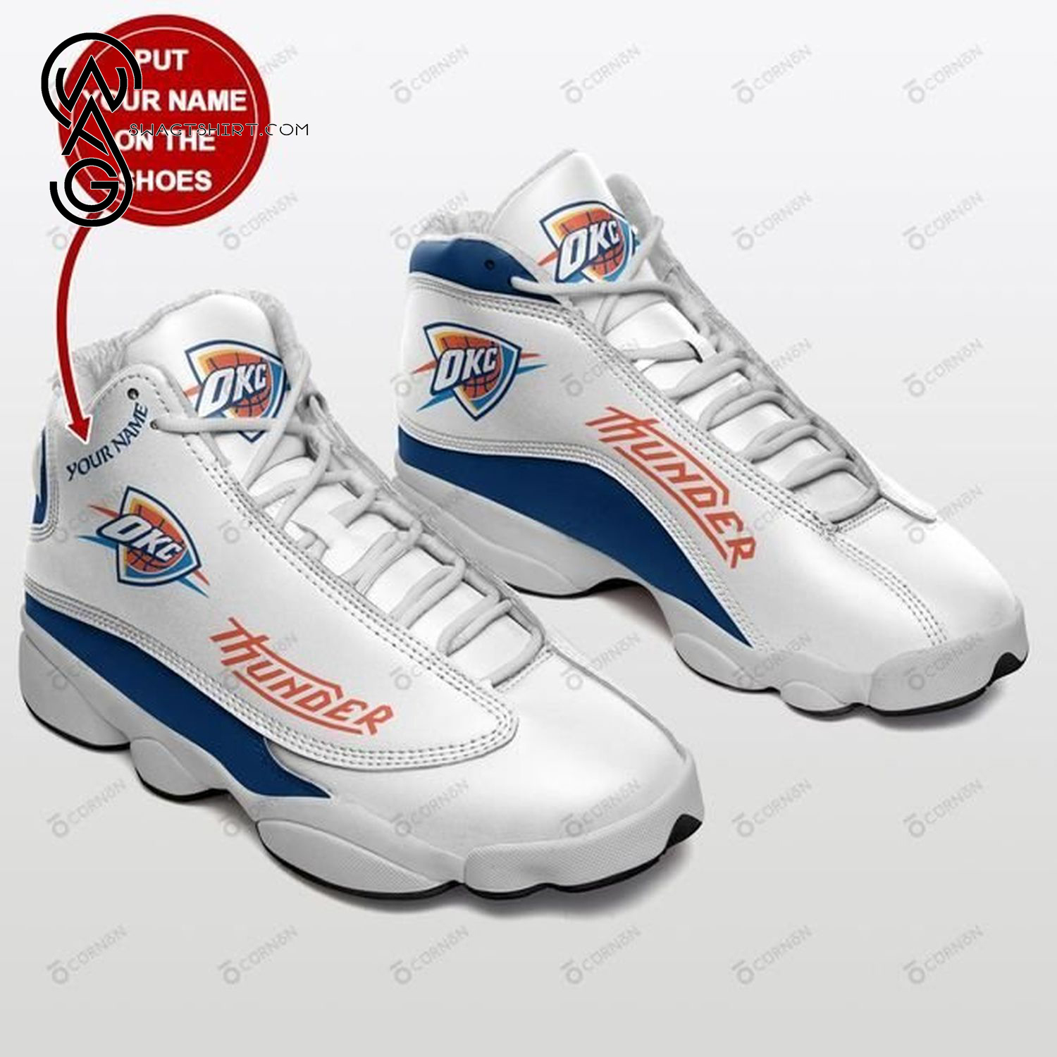 Custom Oklahoma City Thunder Basketball Team Air Jordan 13 Shoes
