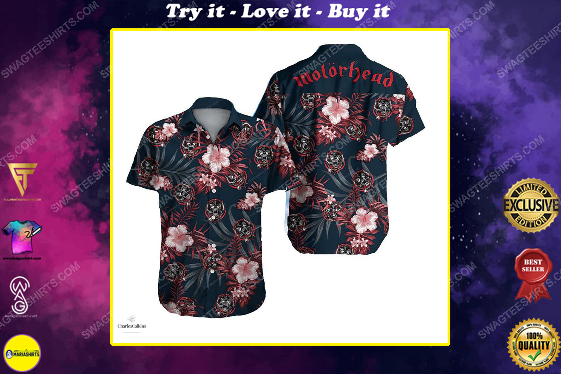 Floral motorhead rock band summer vacation hawaiian shirt