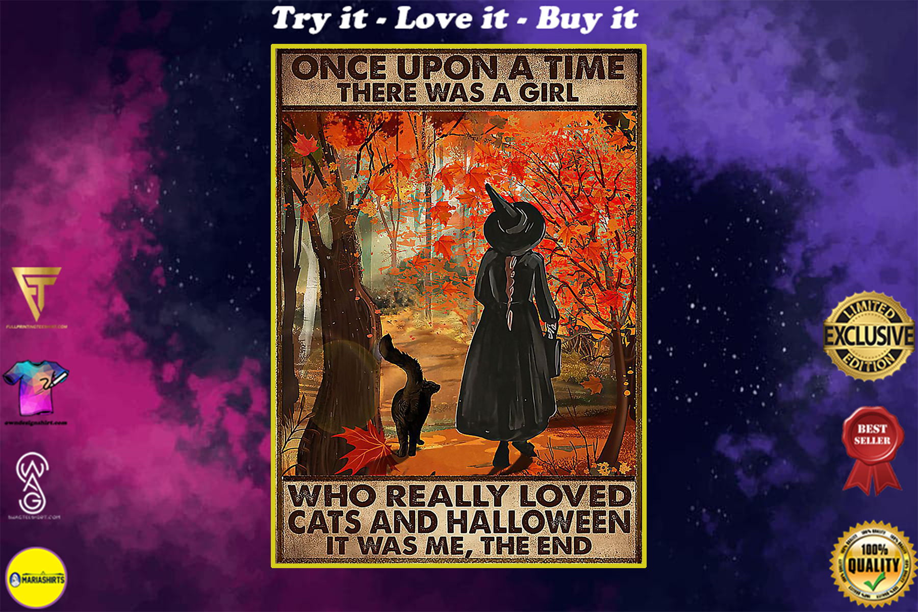 vintage once upon a time there was a girl who really loved cats and halloween poster