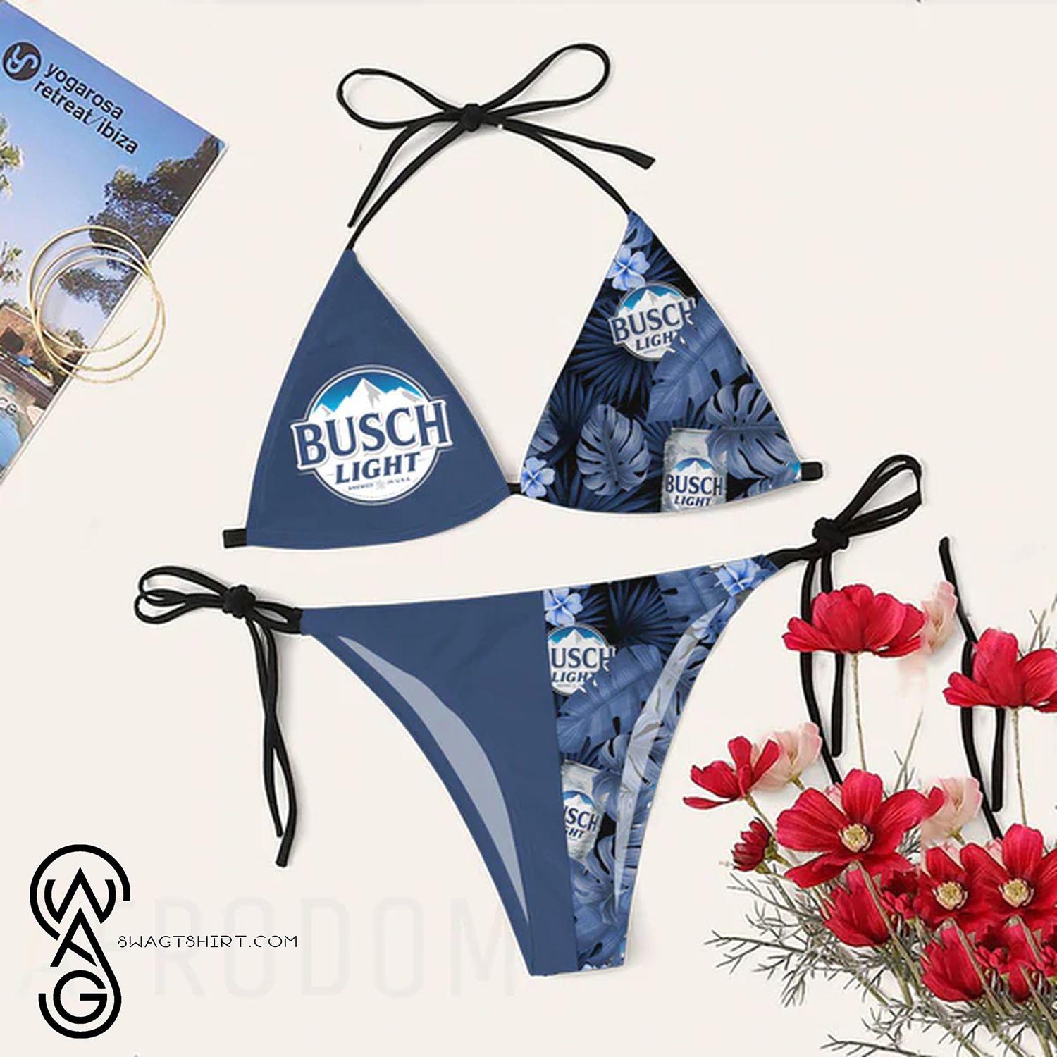Tropical Floral Busch Light Beer For Summer Womens String Bikini Set