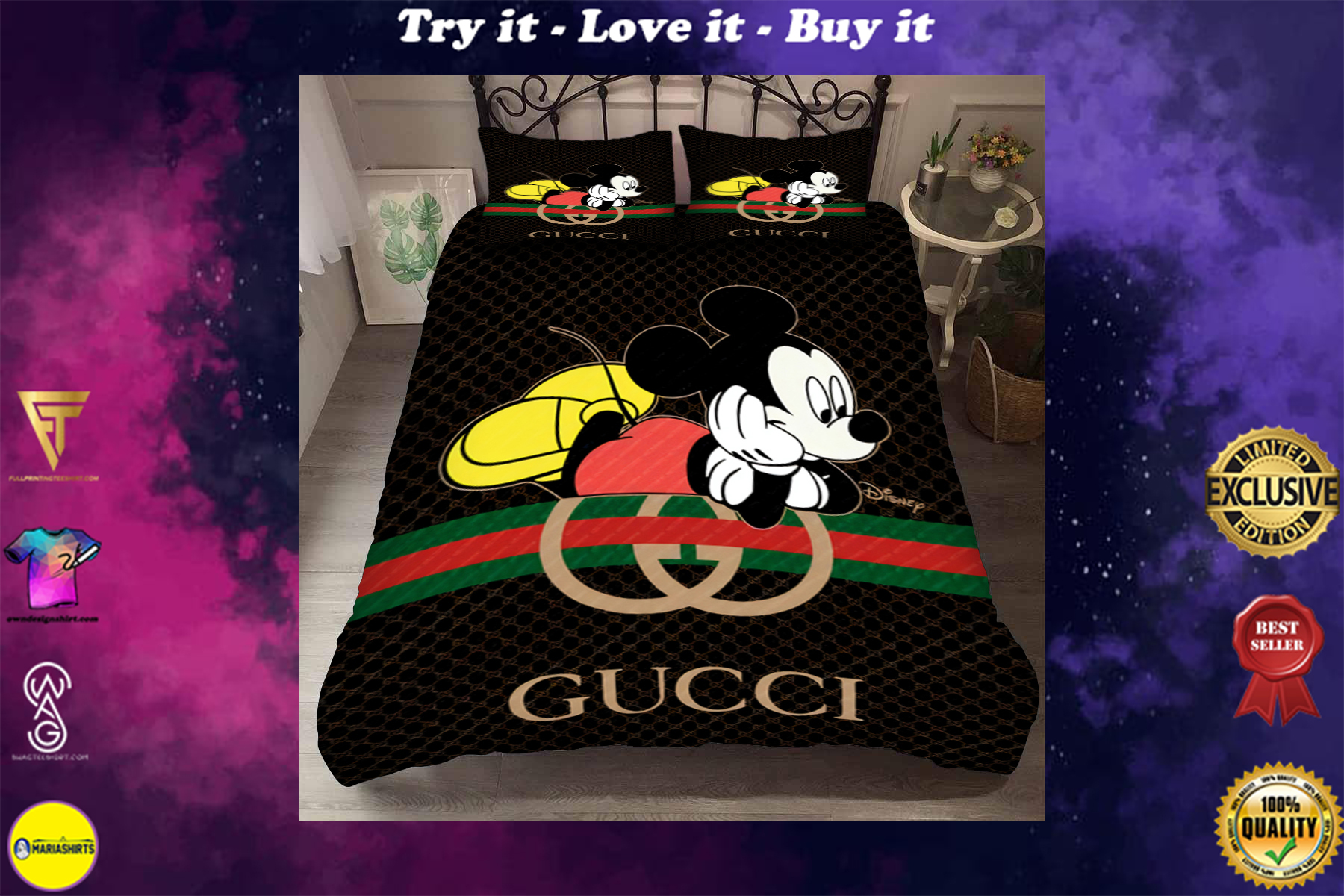 gucci and mickey mouse bedding set
