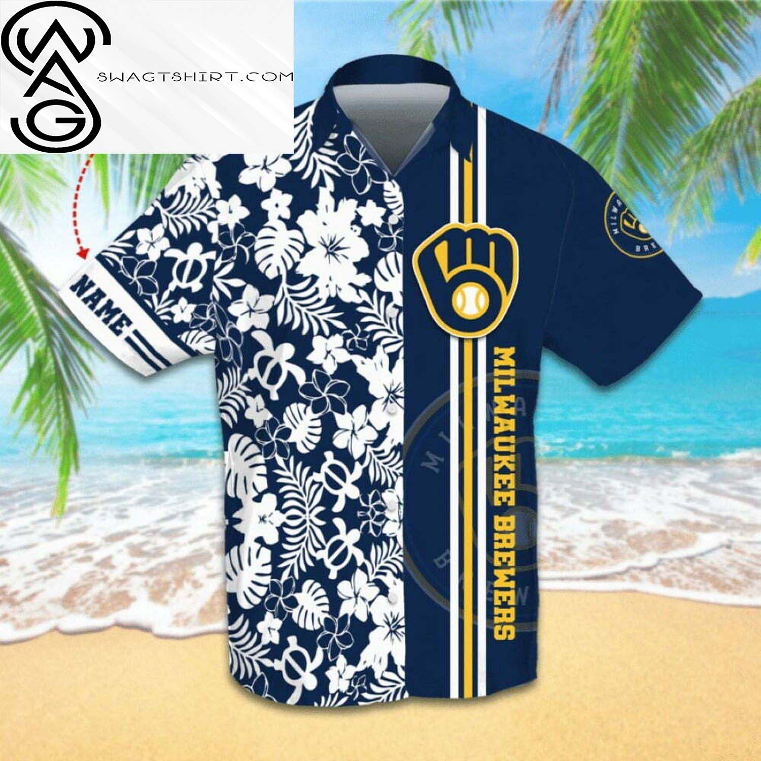 Milwaukee Brewers MLB Hawaiian Shirt Ocean Hibiscus Custom Name