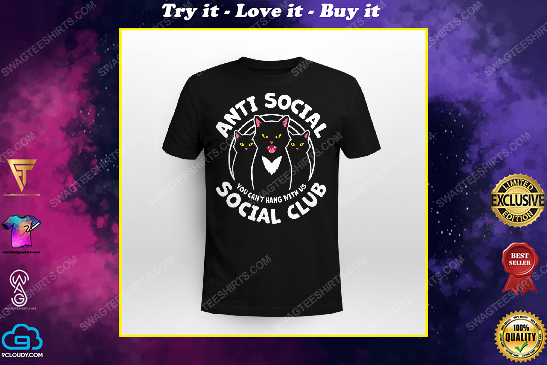 Black cat anti social social club you can't hang with us shirt